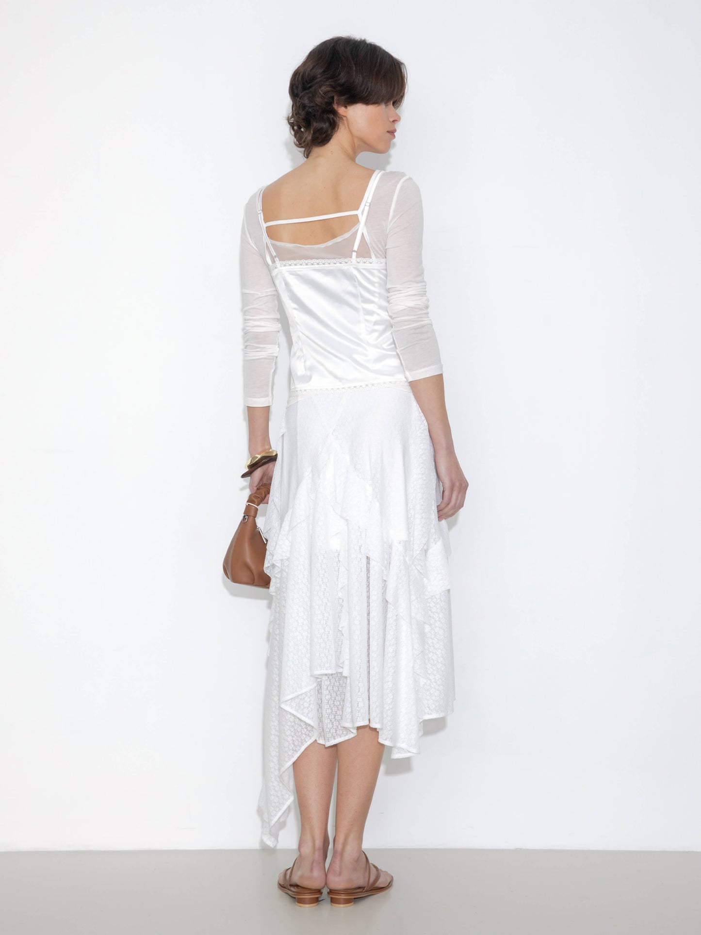 Asymmetrical Ruffled Floral Eyelet Skirt
