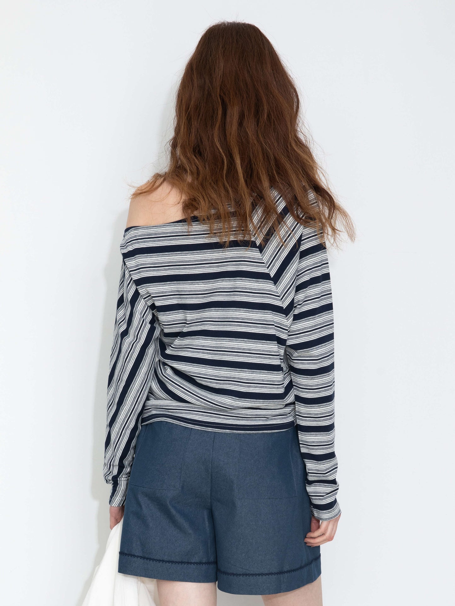 Off-Shoulder Striped Long-Sleeve Tee