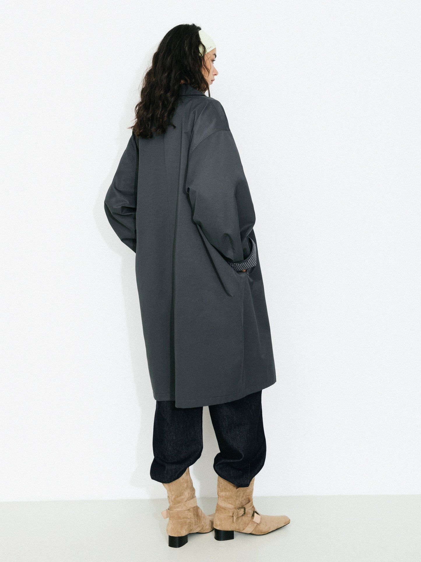 Oversized Single-Breasted Mid-Length Trench Coat