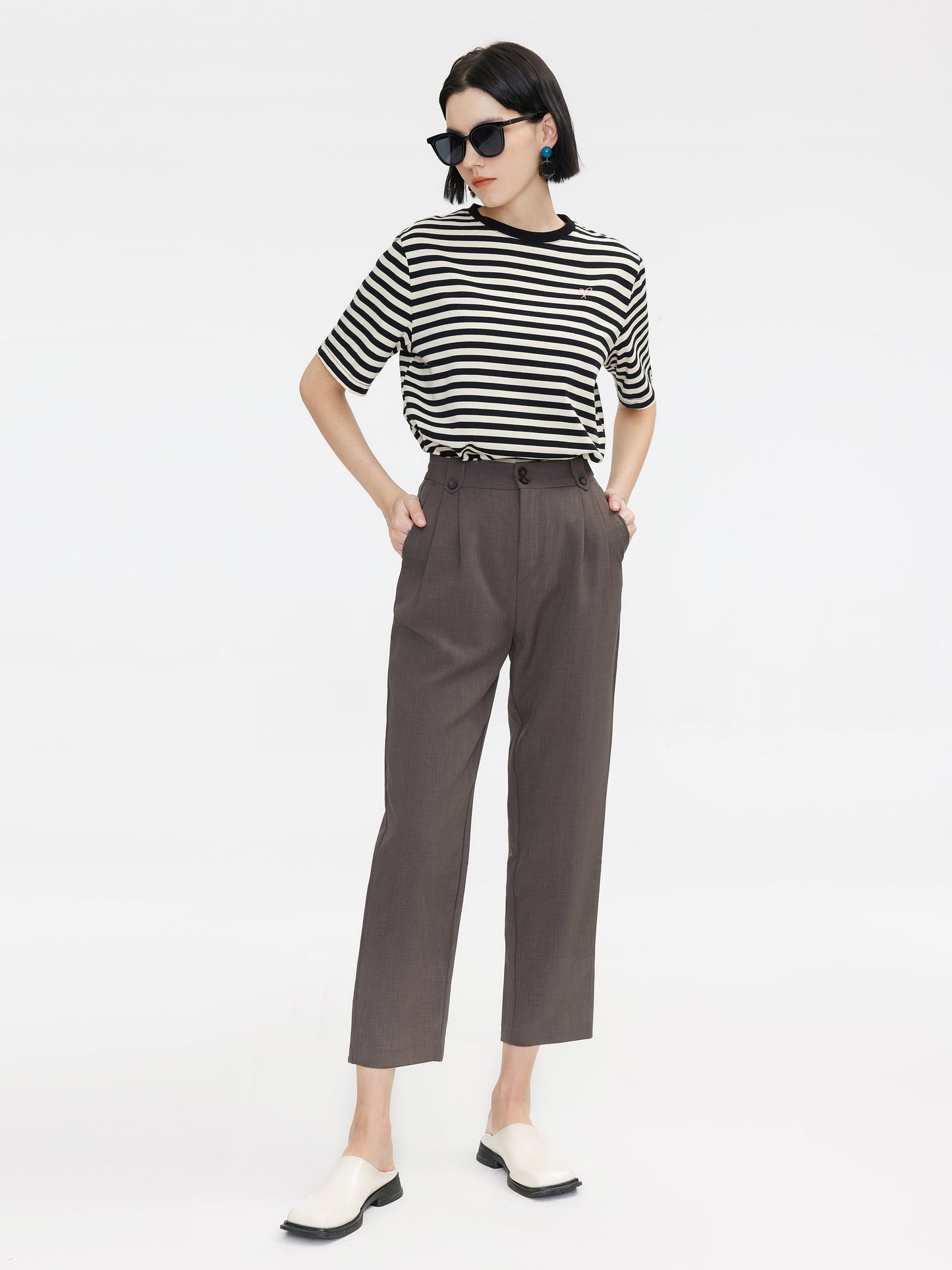High-Waisted Straight Slim Tailored Trousers