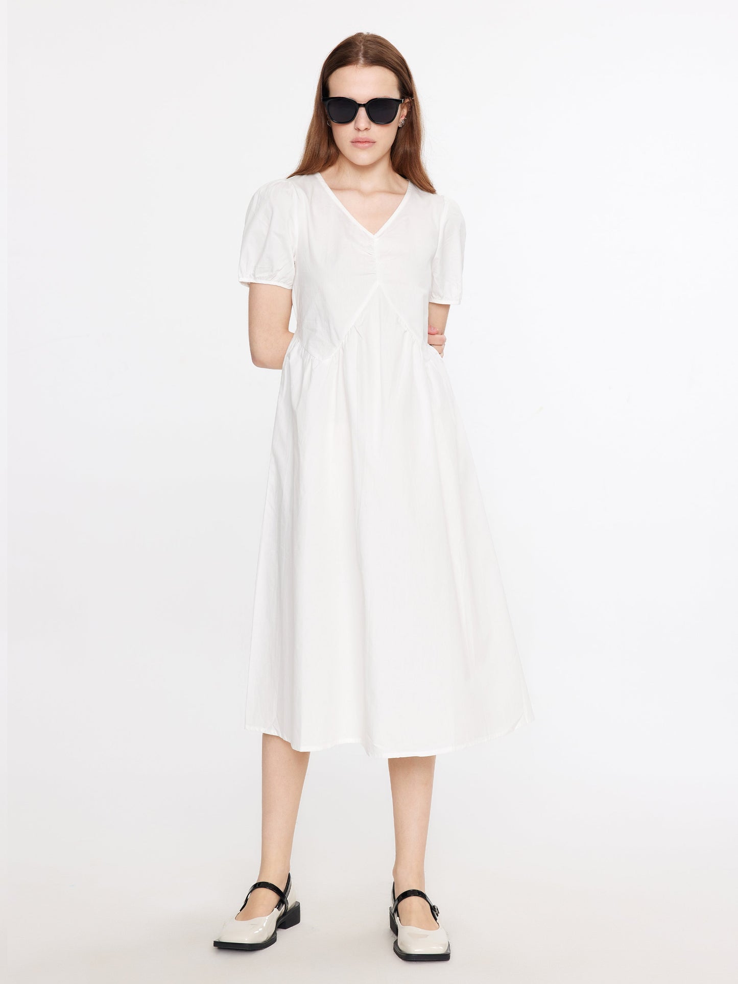 Puff Sleeve Cotton Midi Dress