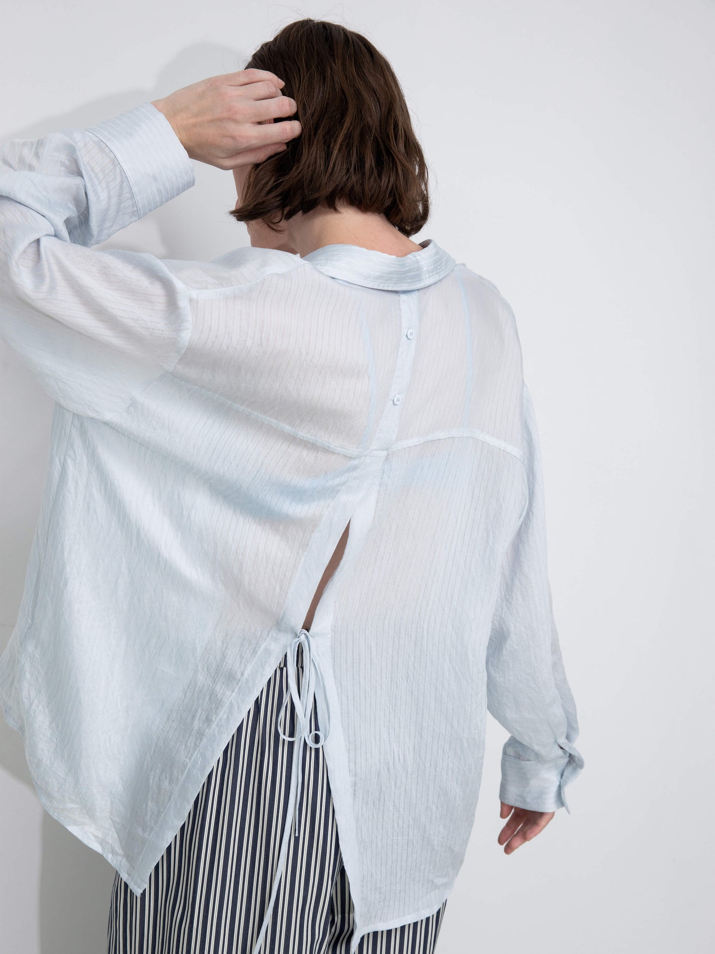 Semi-Sheer Oversized Striped Pattern Shirt