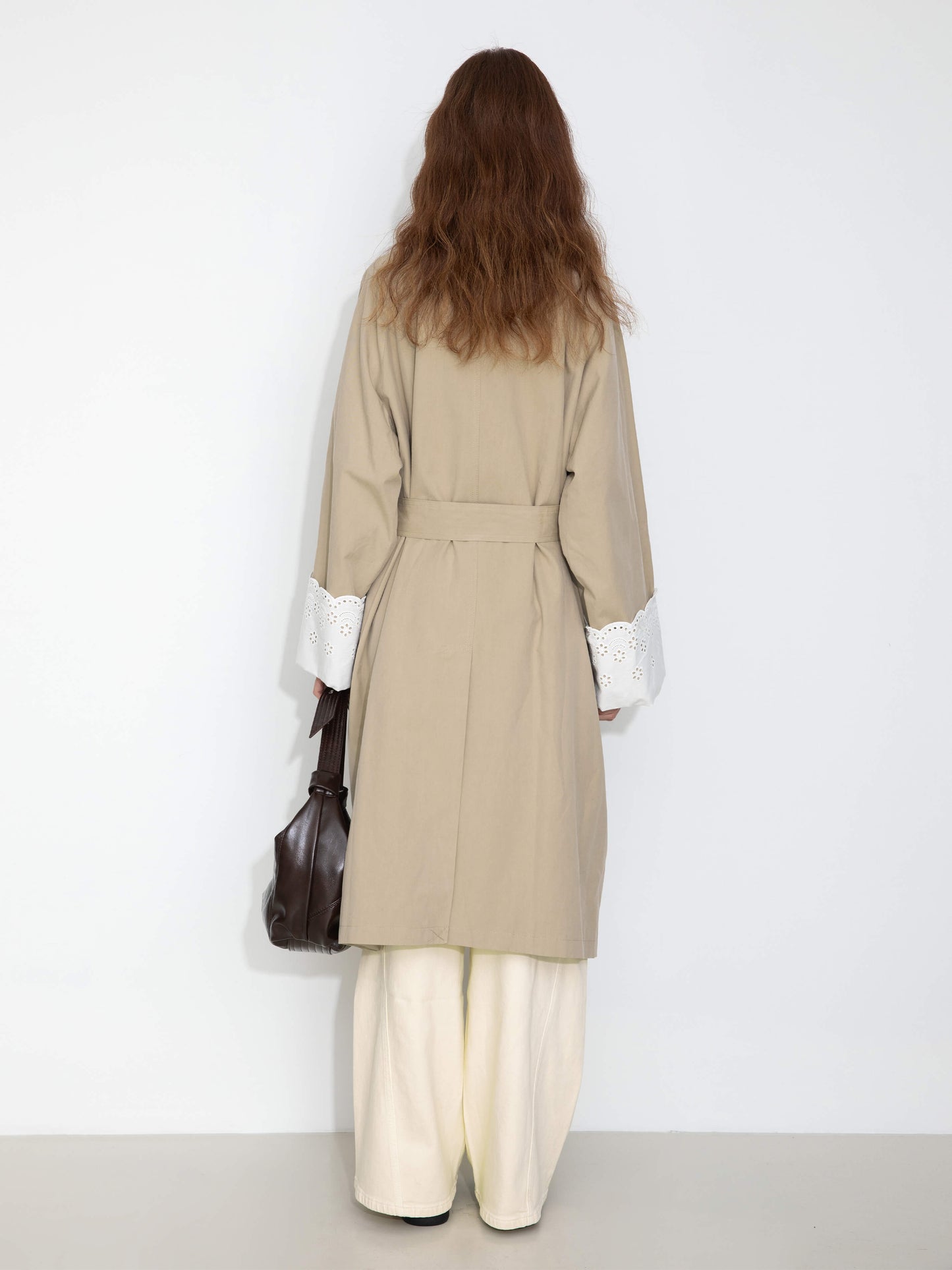 Oversized Thin Trench Coat with Lace Cuffs