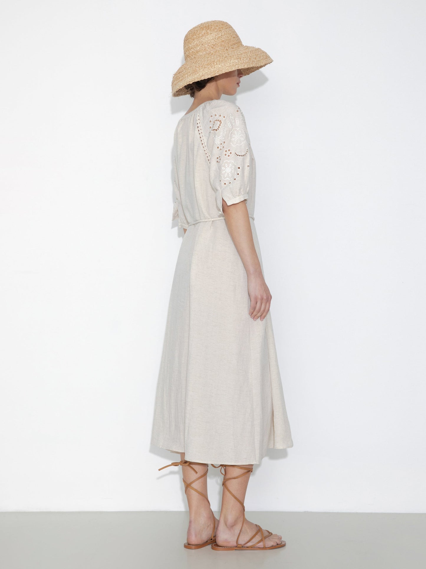 Loose-Fit Eyelet Embroidered Short-Sleeve Dress