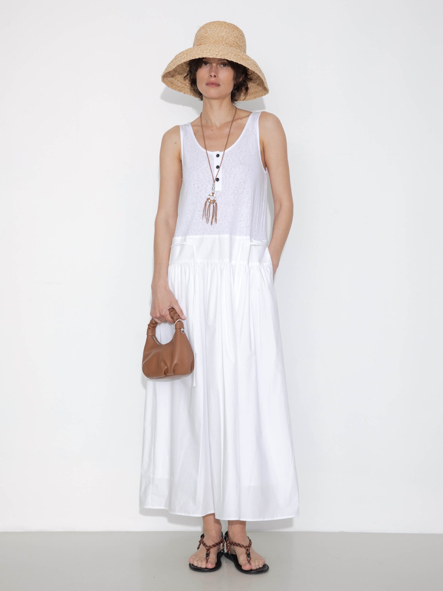 Panelled Henley Neck Vest Dress