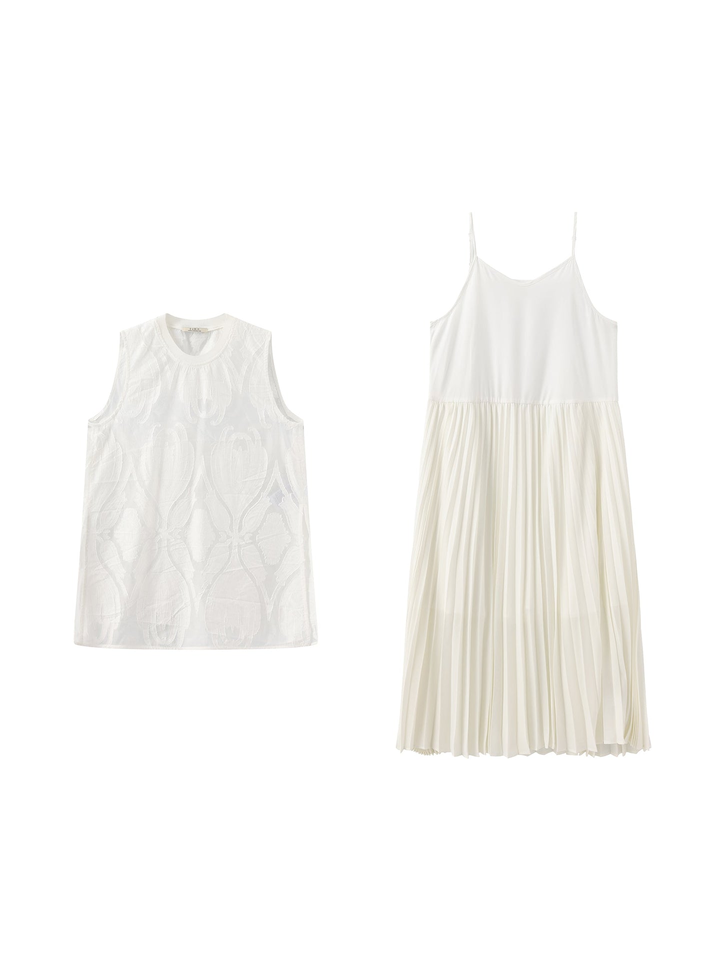 Sheer Patterned Sleeveless Pleated Skirt