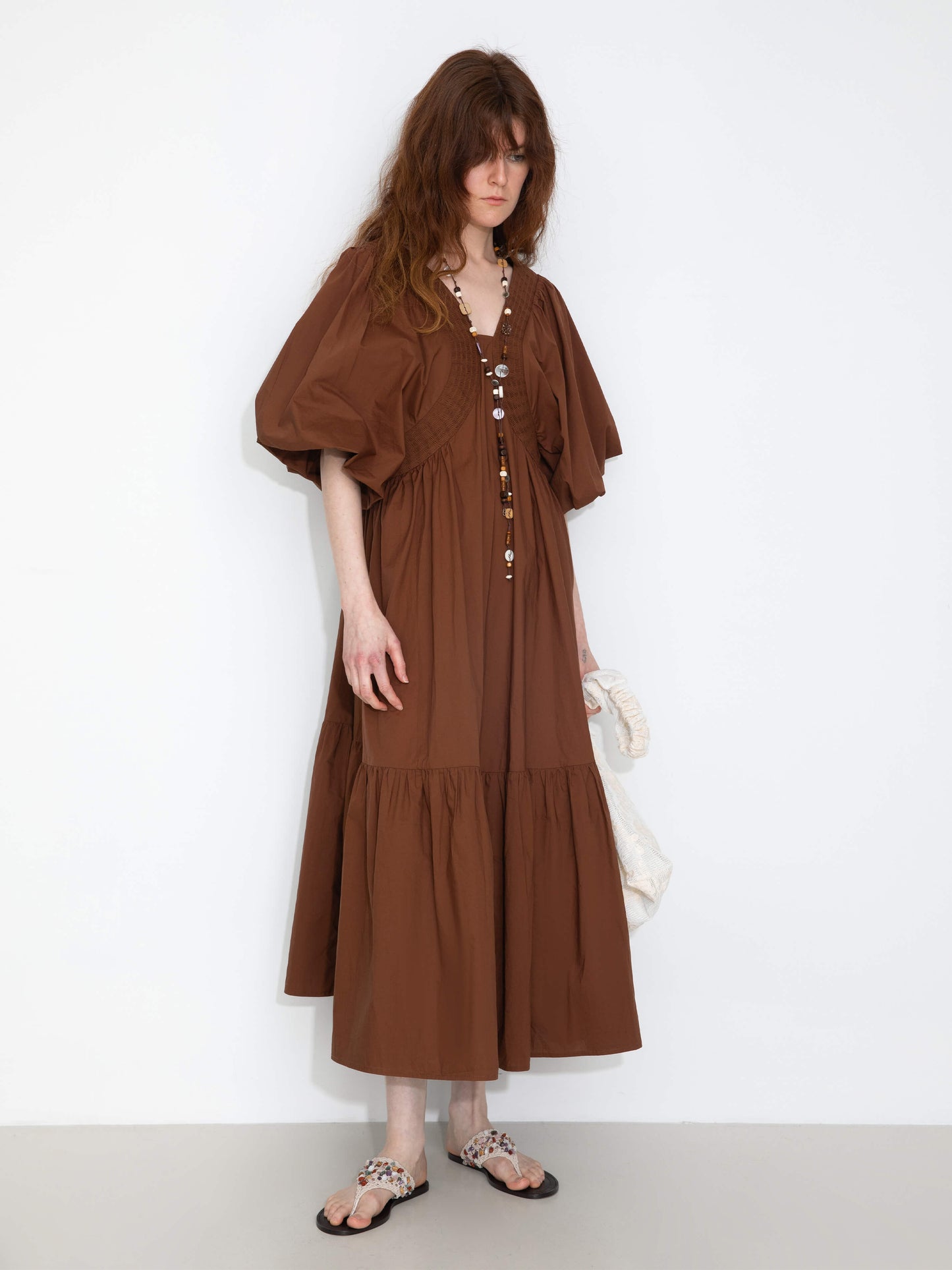 100% Cotton Puff Sleeve Loose-Fit Vacation Dress