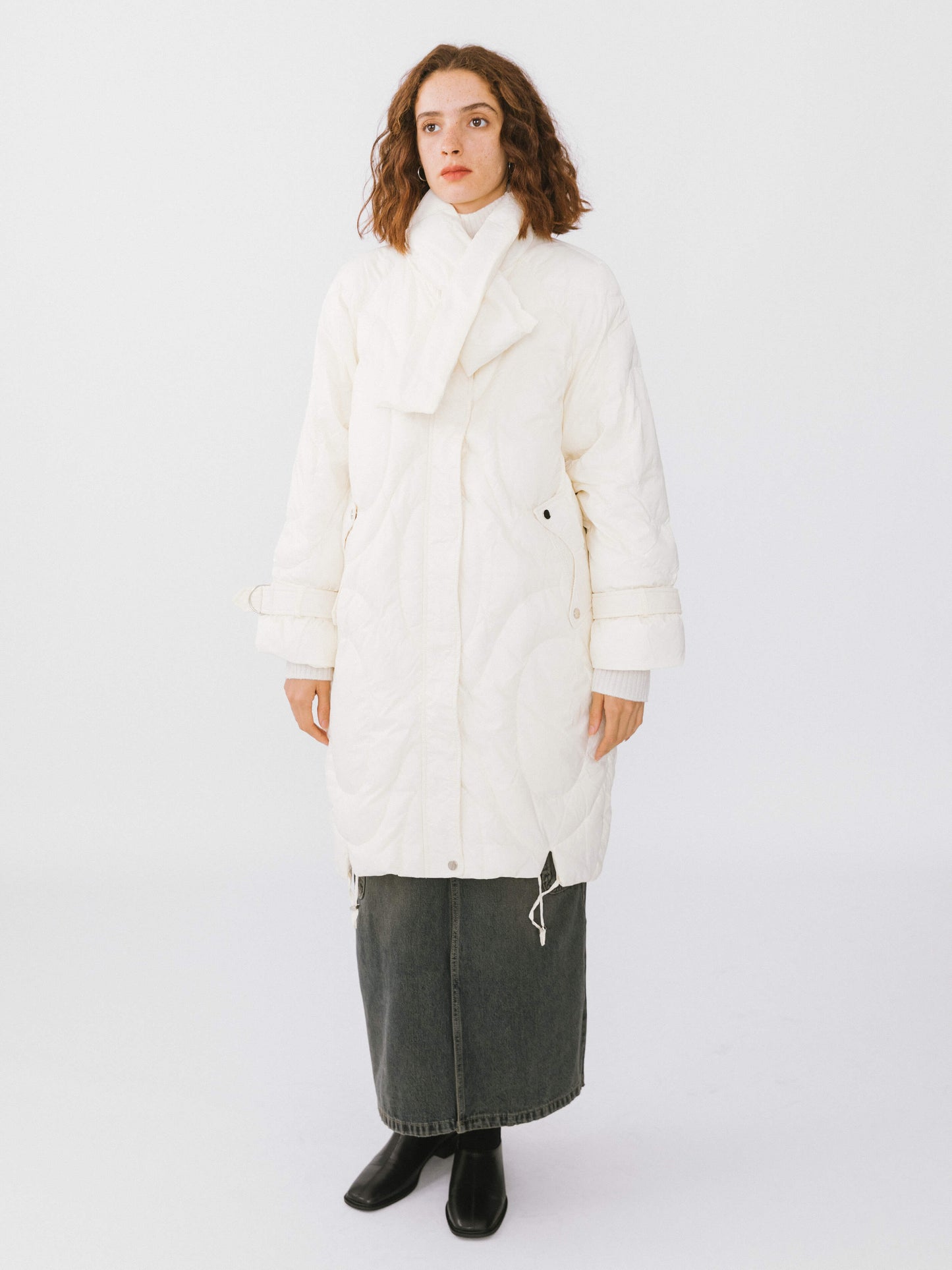 Long Duck Down Coat With Scarf