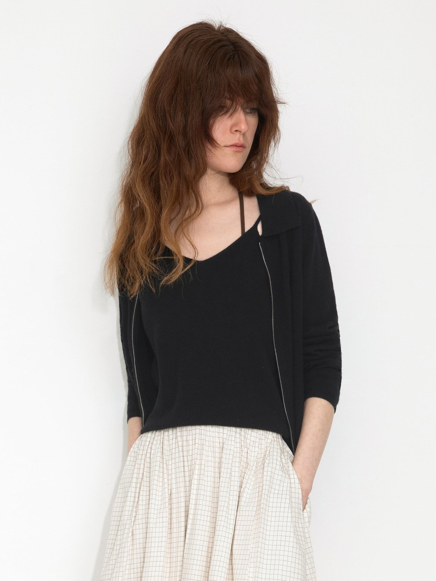 Zip-Up Collared Cropped Knit Cardigan & Vest Set