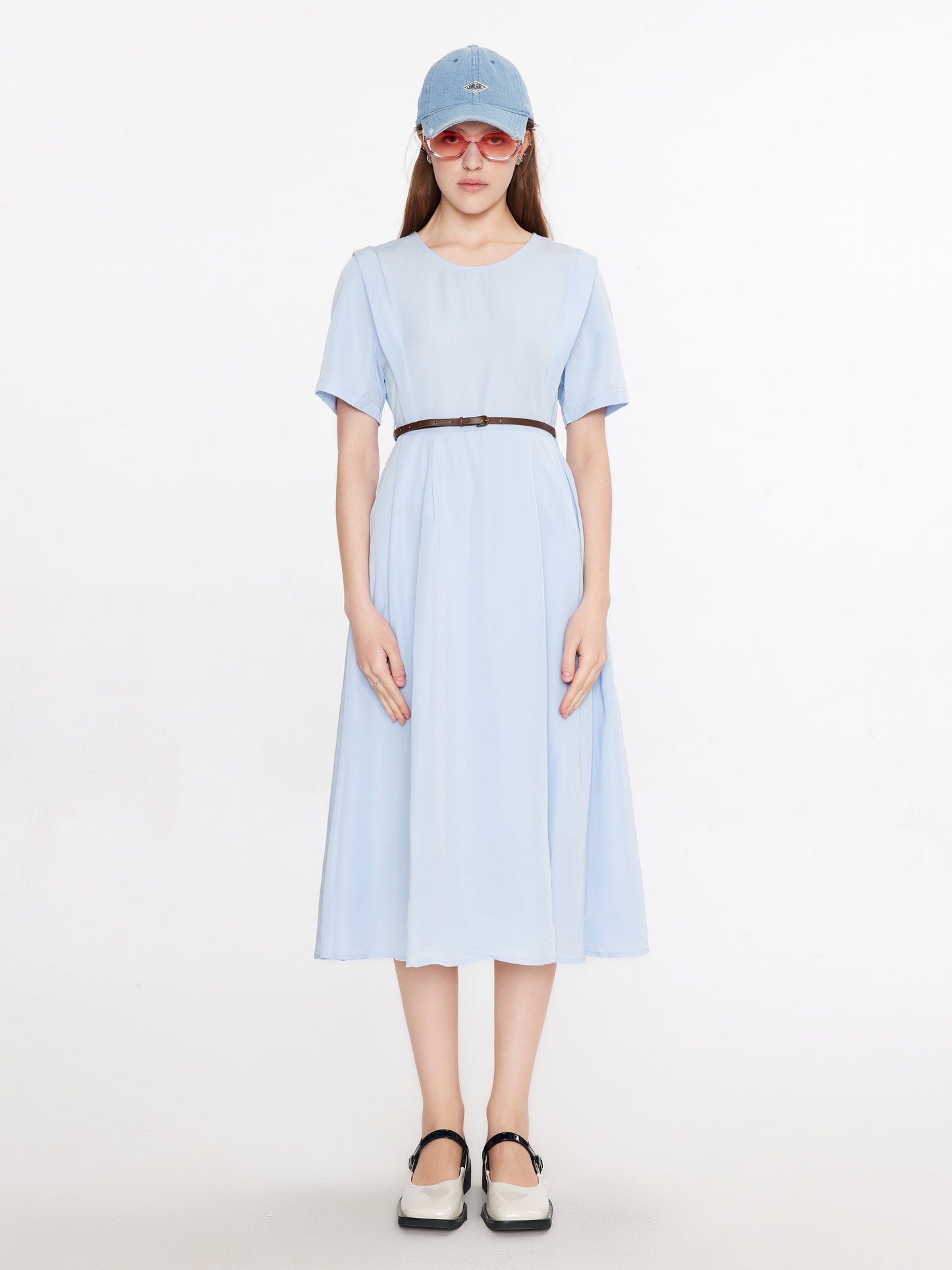 Round Neck Short Sleeve Midi Dress