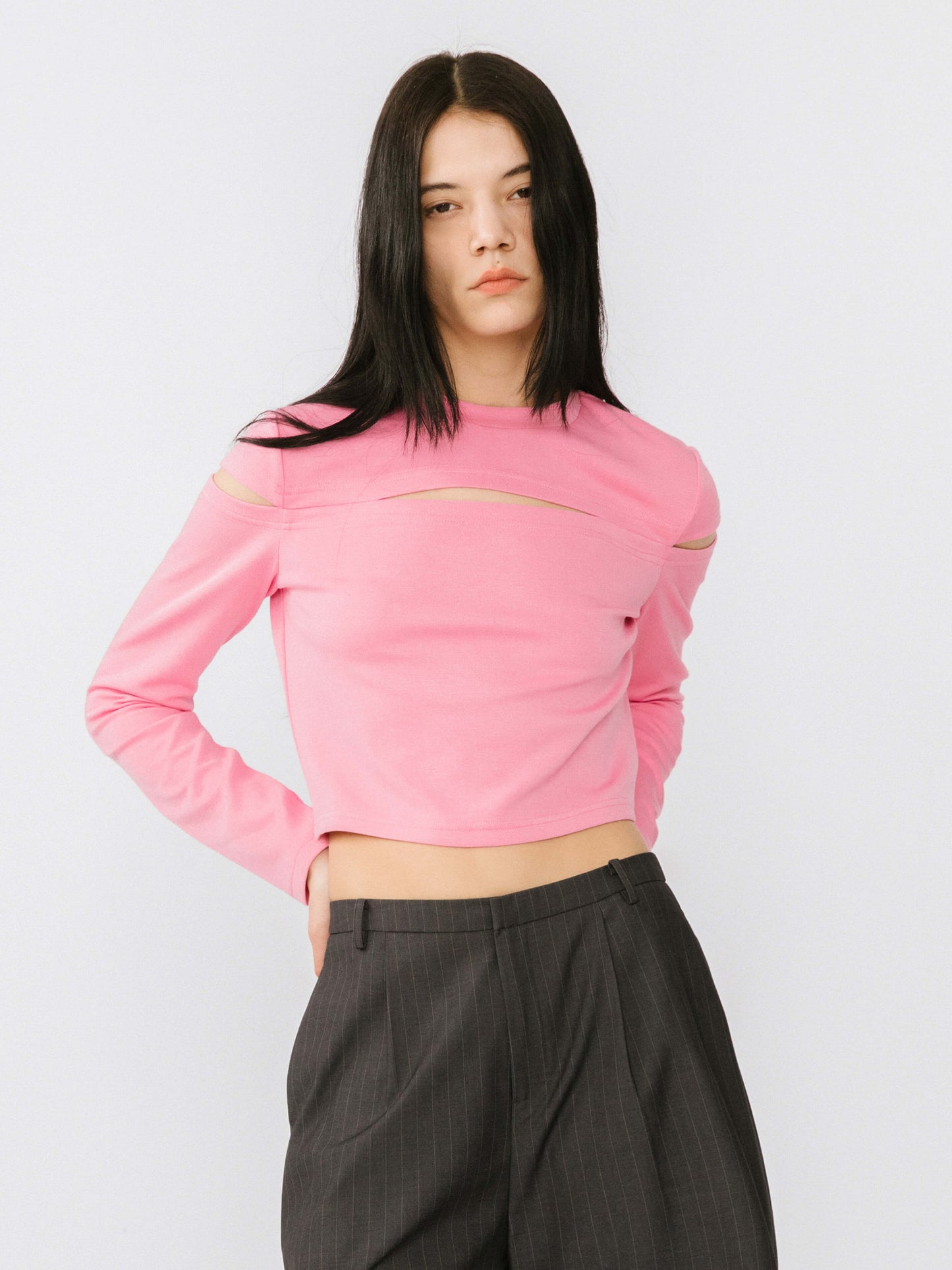 Cut Out Long Sleeve Crop Top