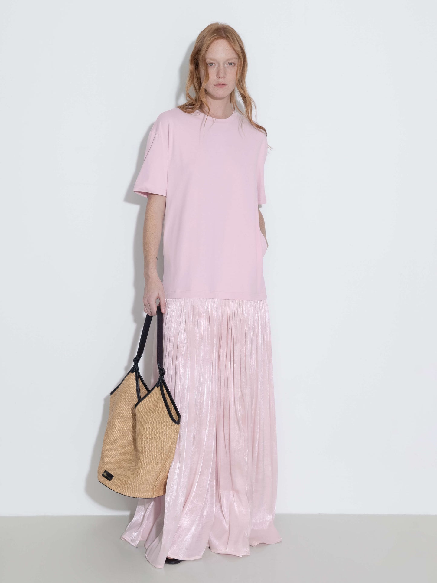 Oversized Round Neck Short Sleeve Pleated Dress