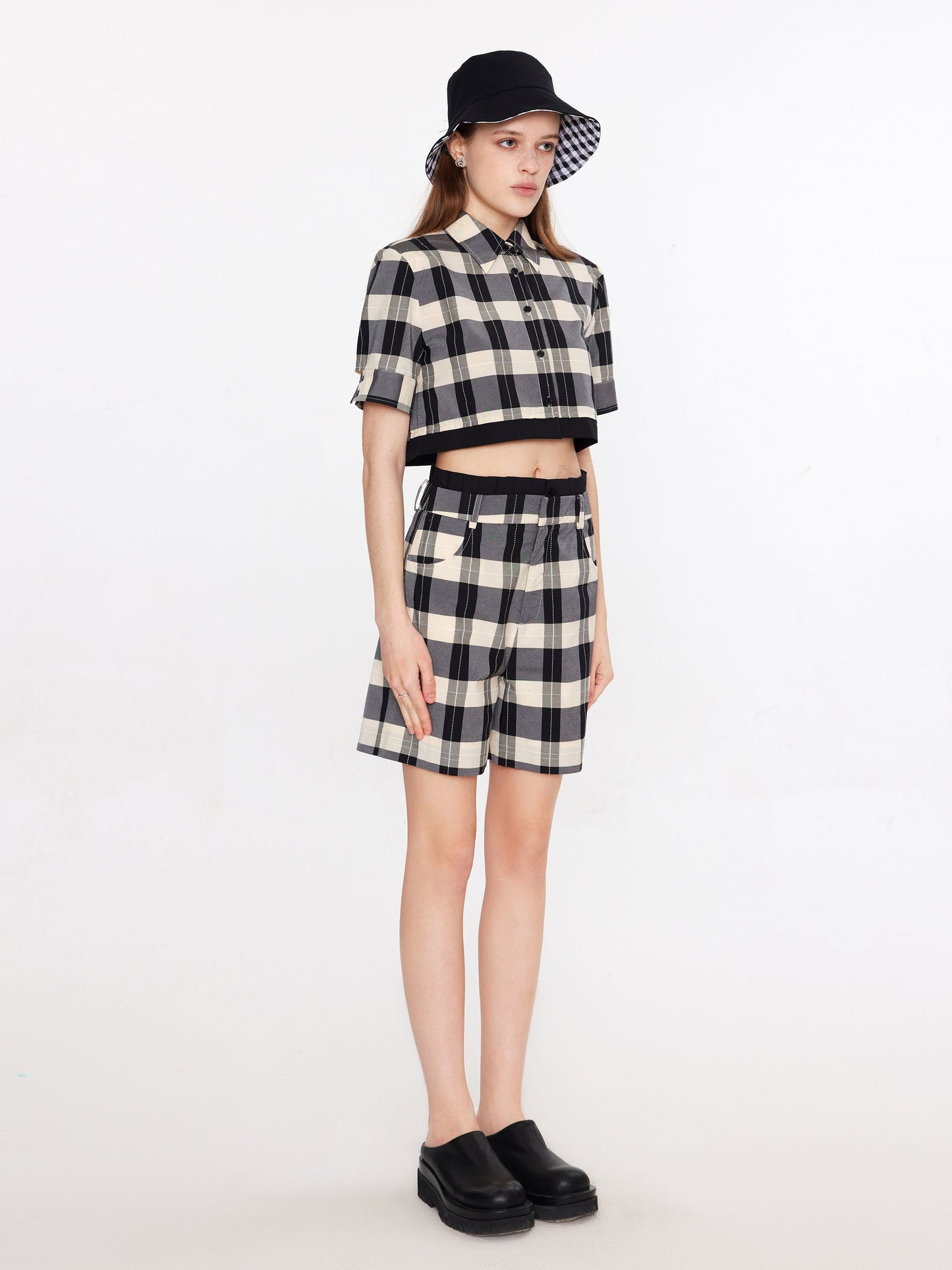 Plaid Cropped Shirt and Shorts