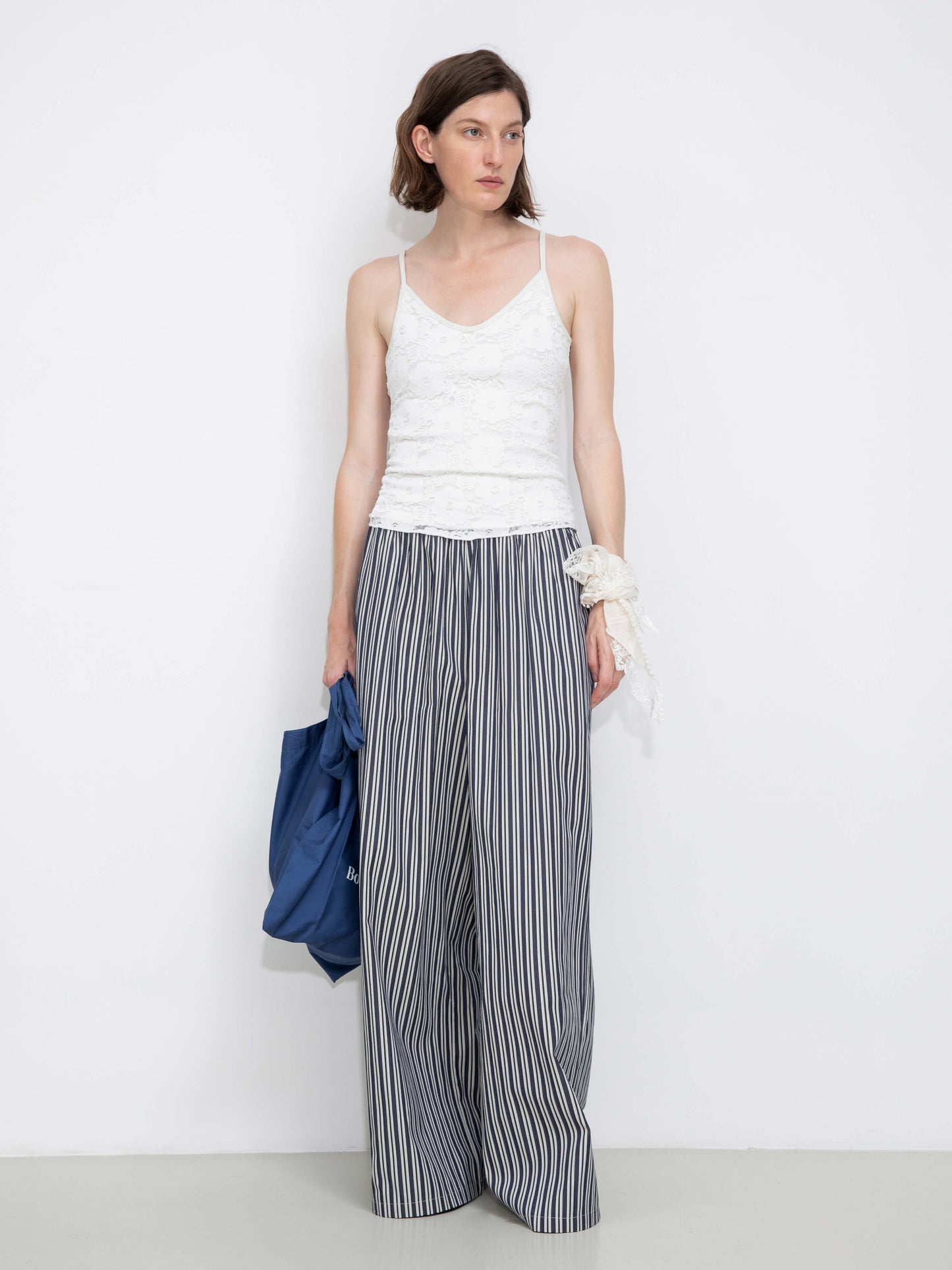 Pleated Striped Wide-Leg Trousers