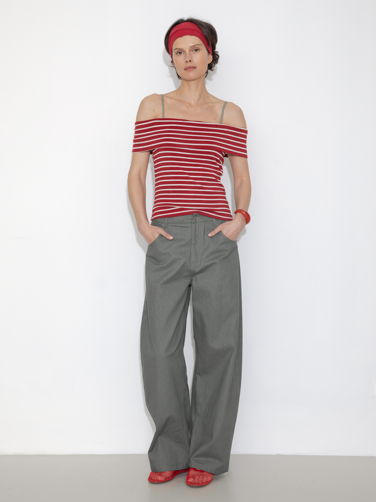 Striped Off-Shoulder Short-Sleeve Top