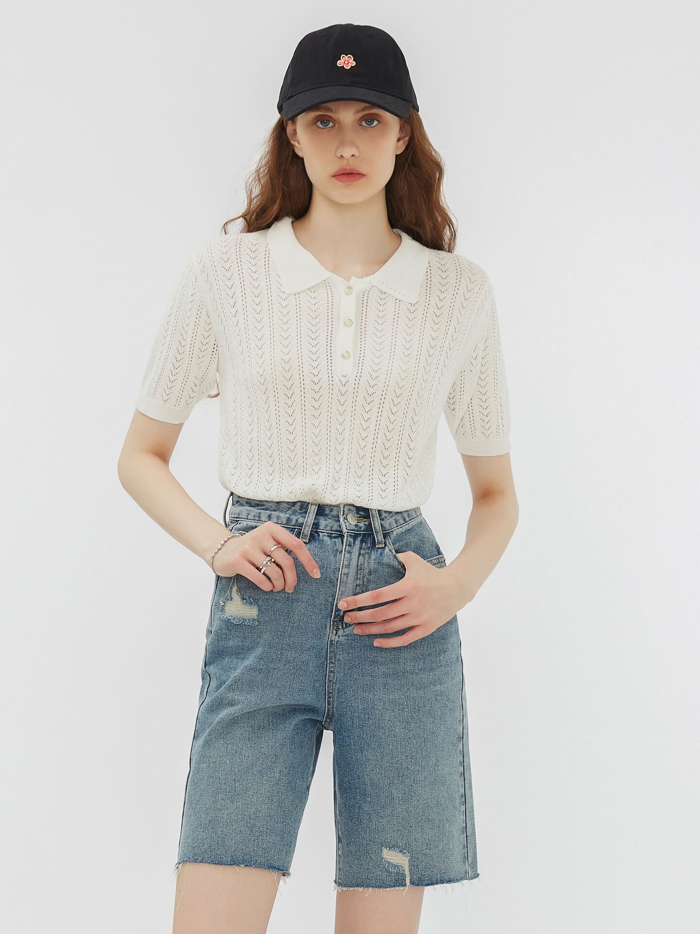 Polo Collar Short Sleeve Knit Top
