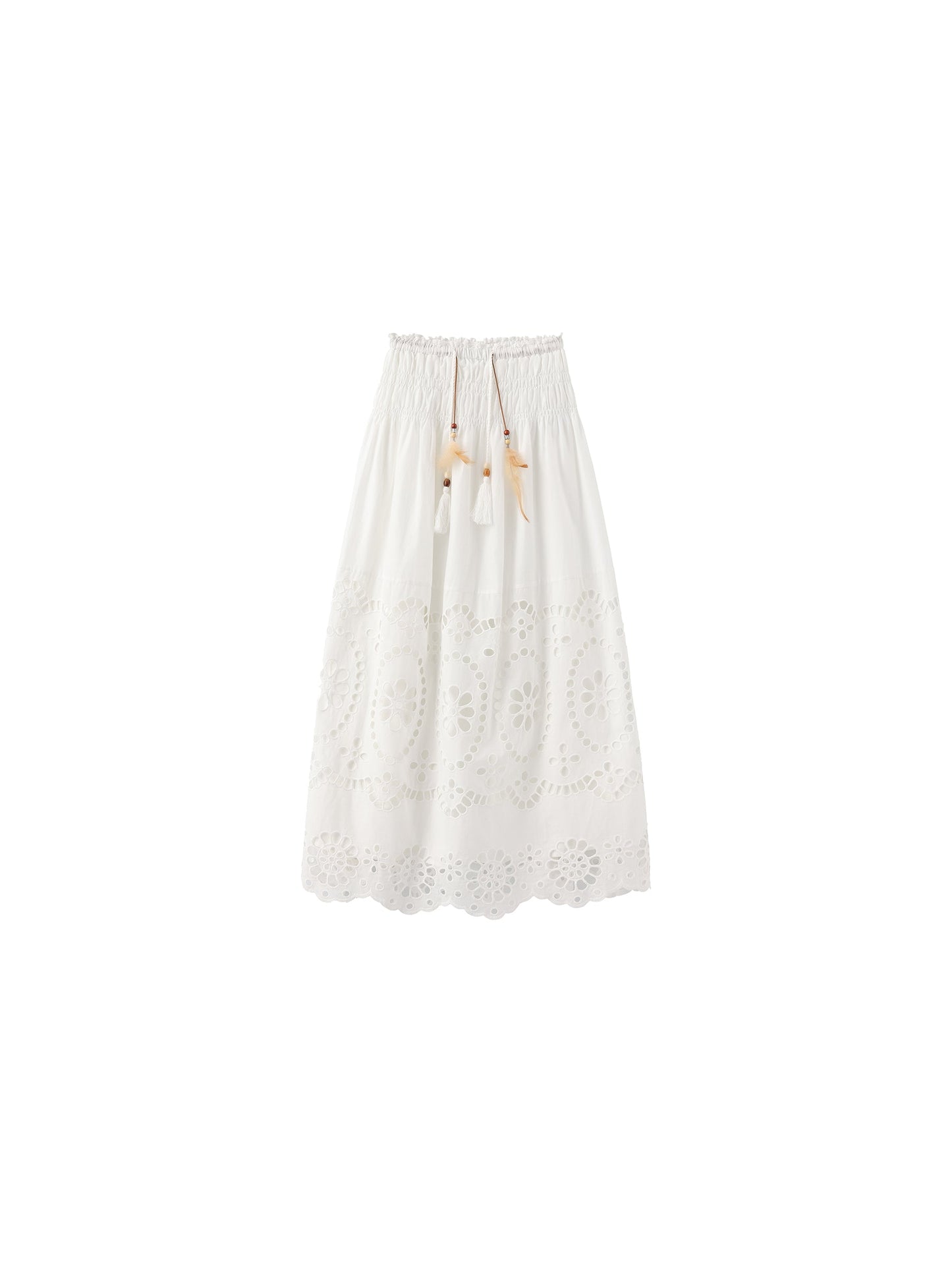 Eyelet Floral Elastic Waist Maxi Skirt