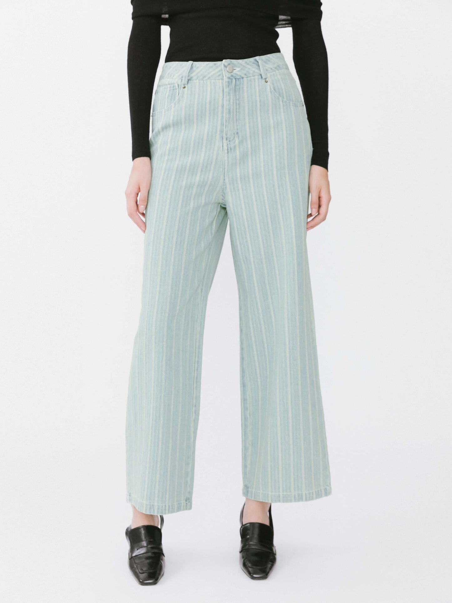 Pinstriped Wide Leg Cropped Jeans