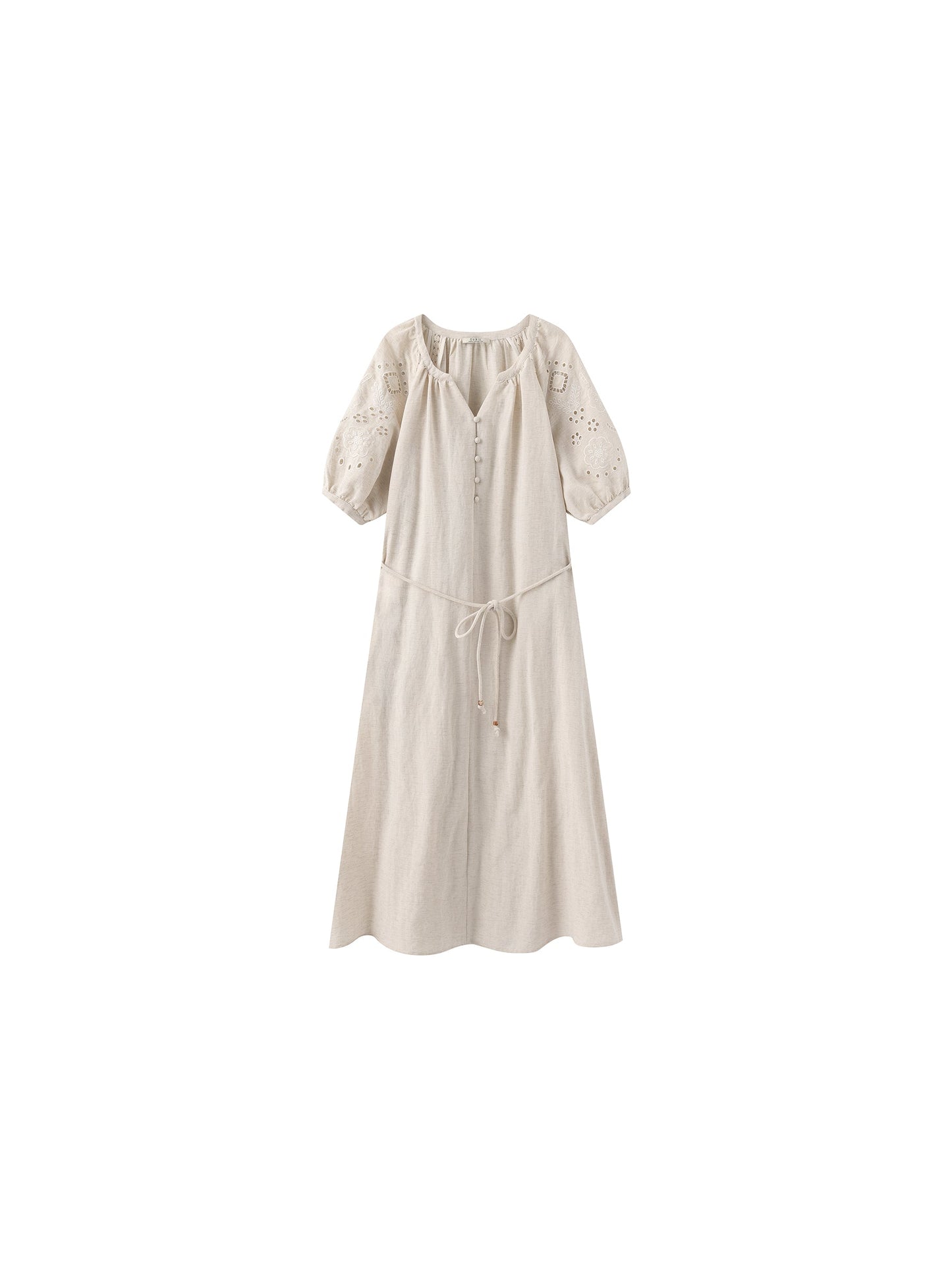 Loose-Fit Eyelet Embroidered Short-Sleeve Dress