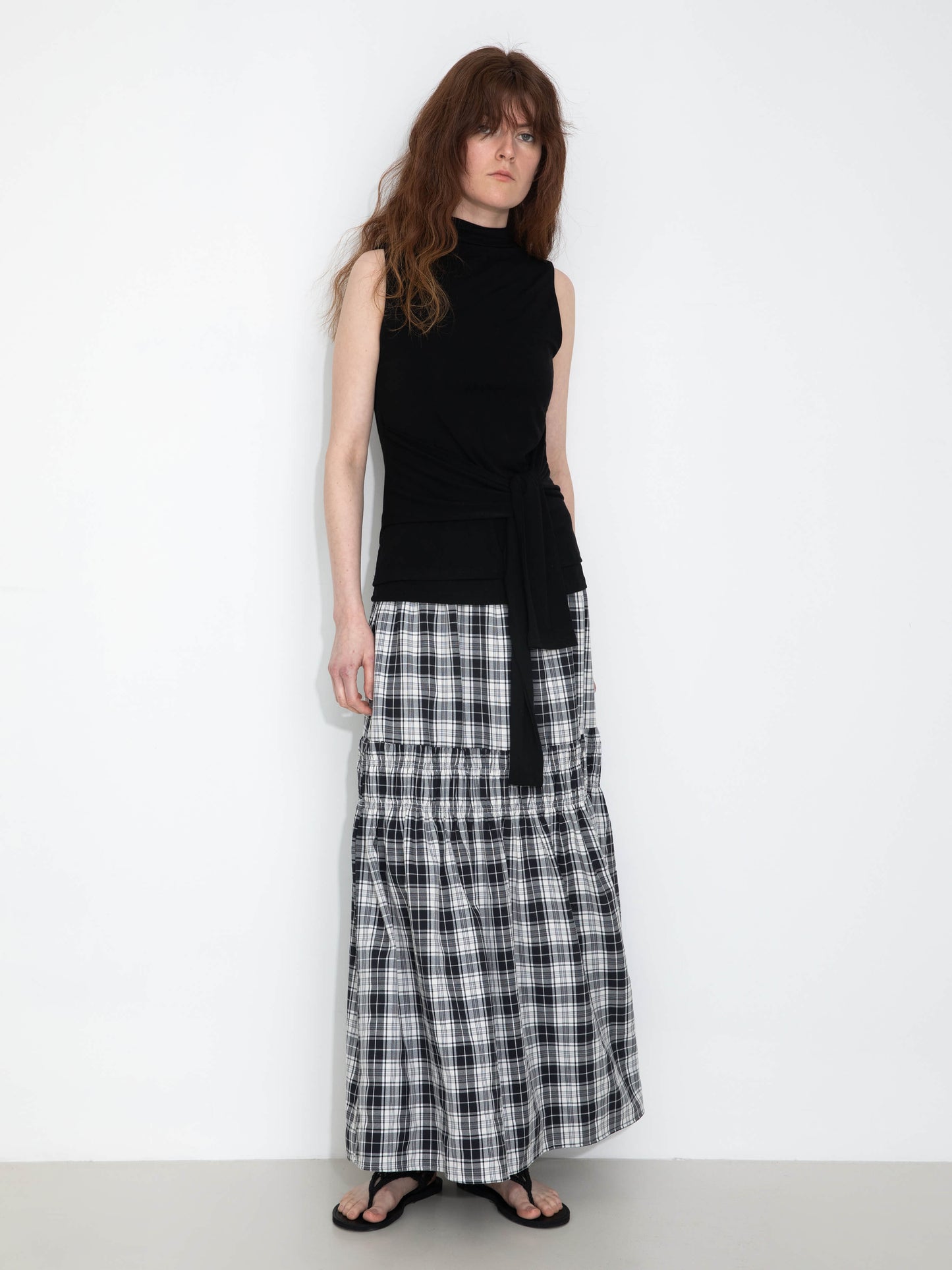 Tie-Detail Sleeveless Mock Neck Top