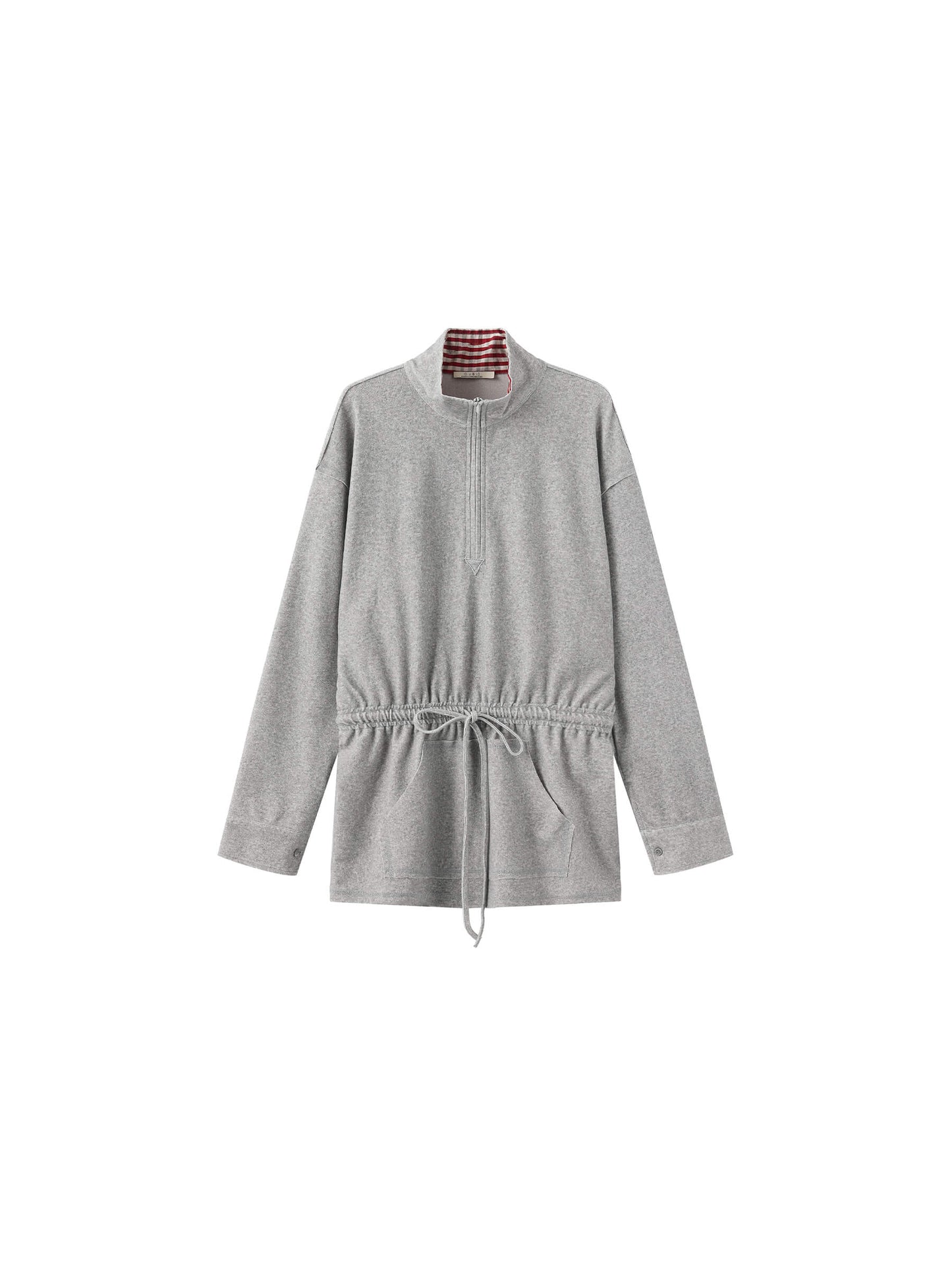 Long Sleeve Color-Block Drawstring Waist Polo Shirt