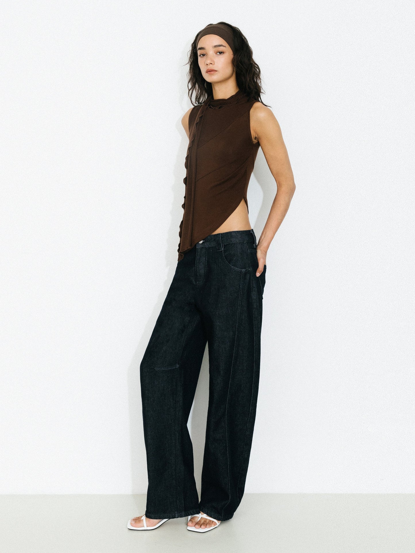 Asymmetrical Tie-Neck Flowy Sleeveless Top
