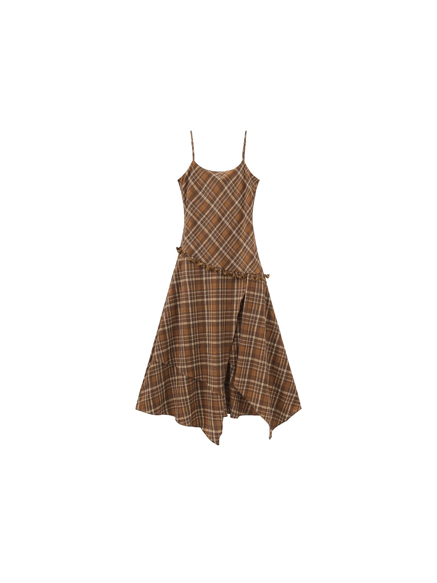 Checkered A-Line Cami Dress with Asymmetrical Hem