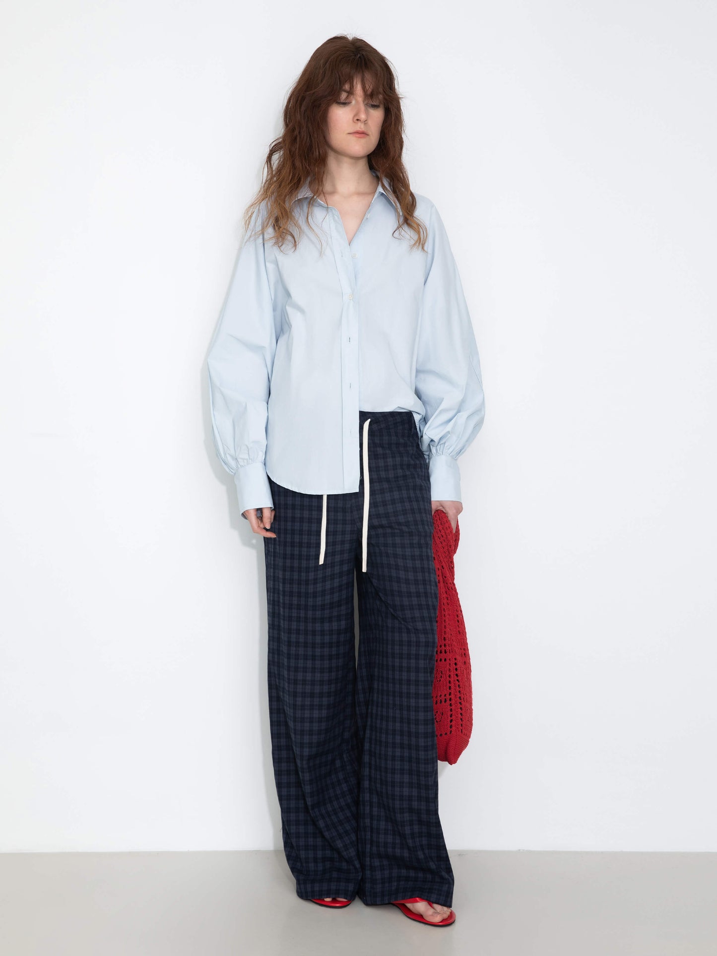 100% Cotton Oversized Balloon Sleeve Backless Tie Shirt