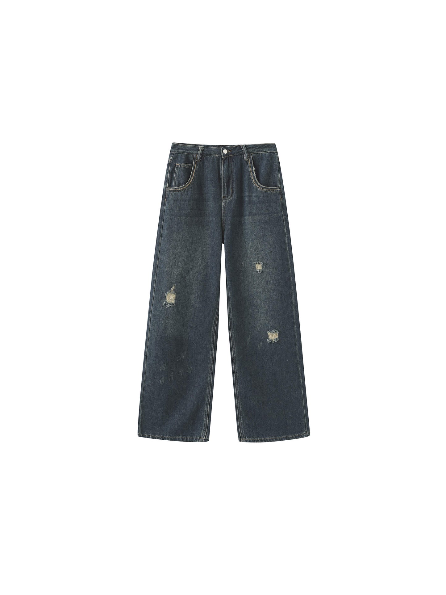 Hole Washed Straight Jeans