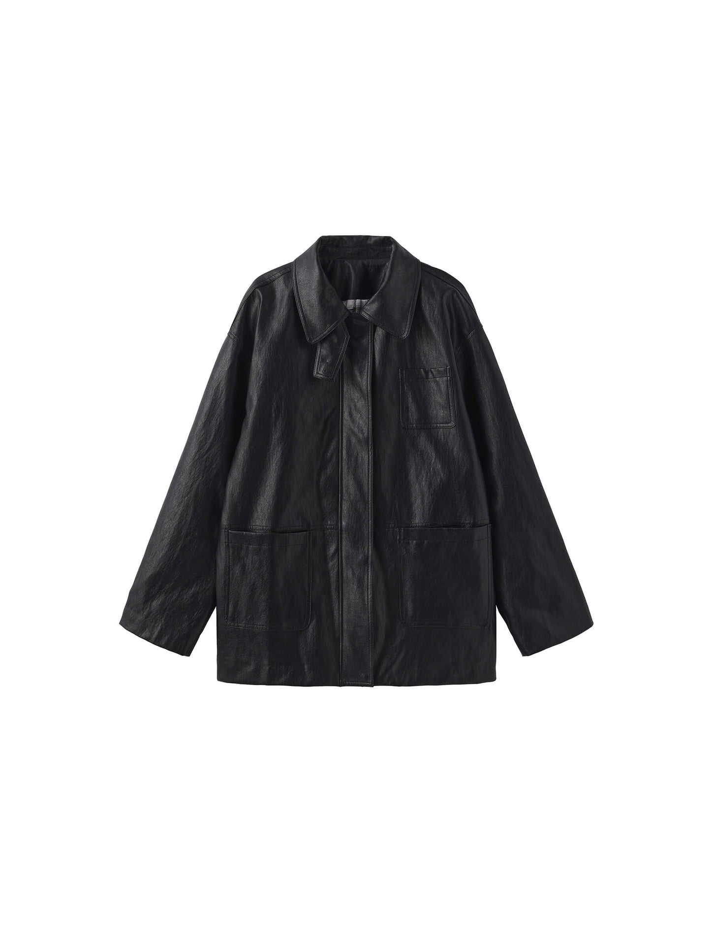 Stand Collar Oversized Leather Jacket