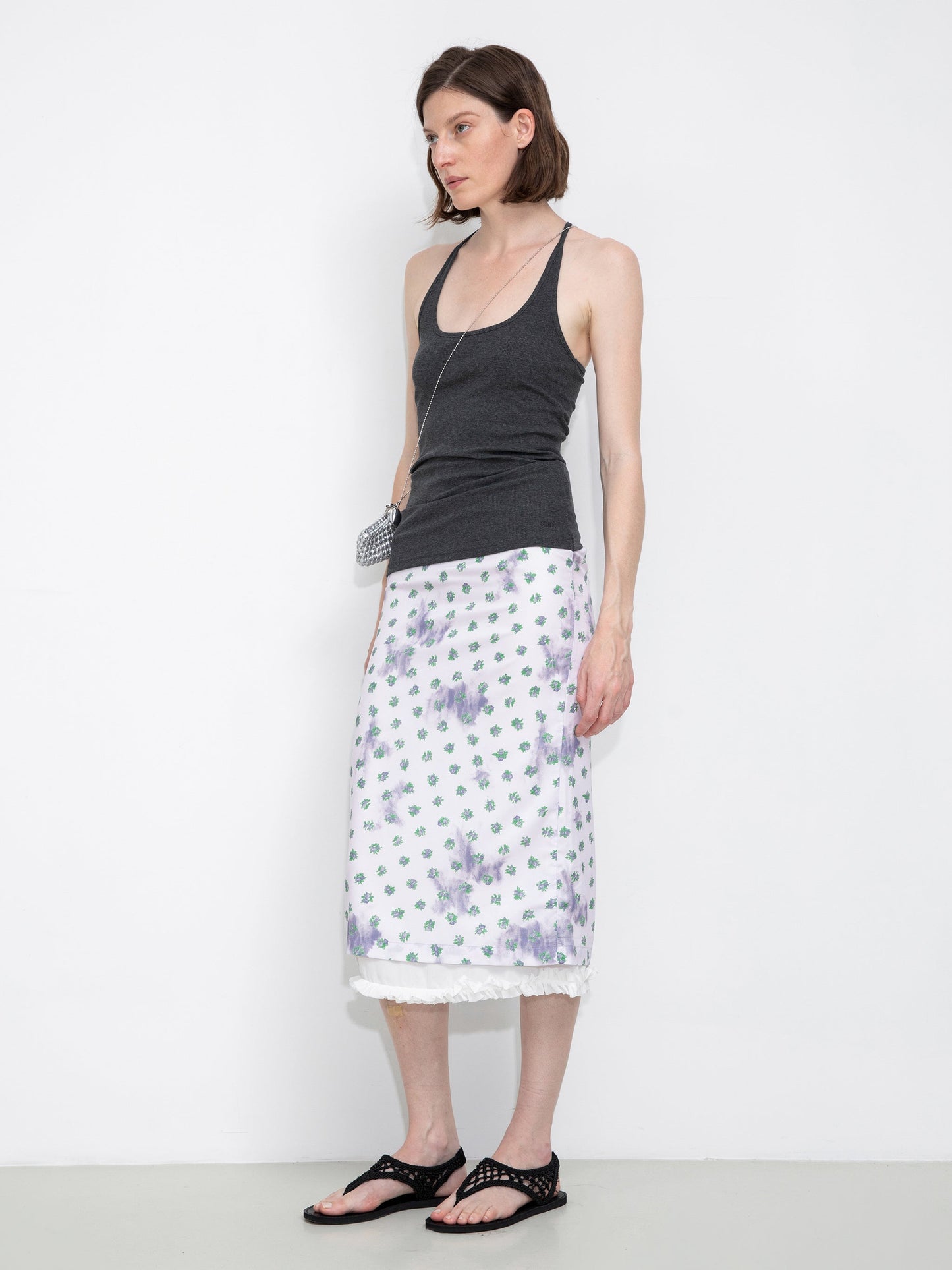 Lace Patchwork Floral Printed Skirt