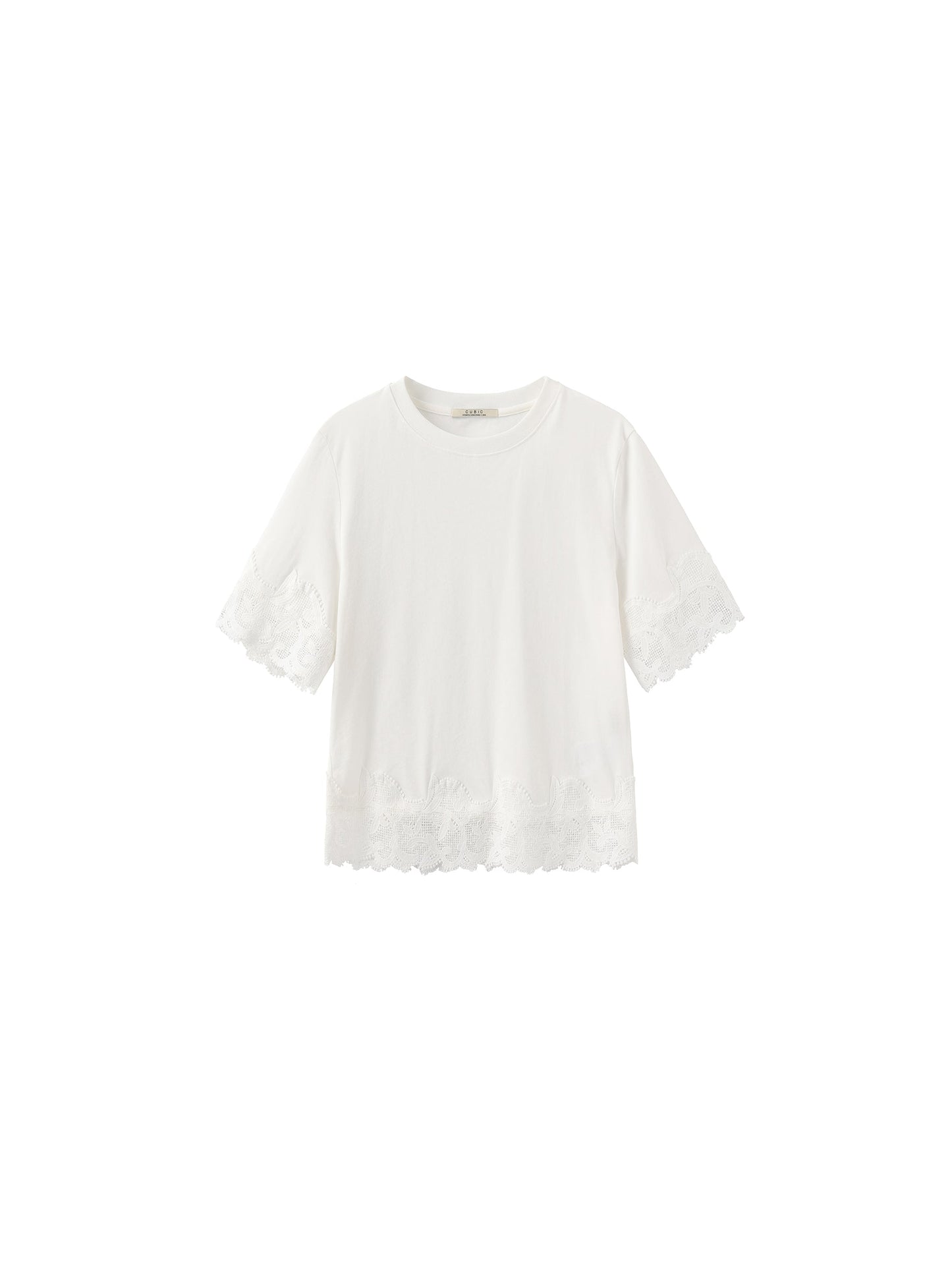 Loose Cotton T-Shirt with Lace Panels