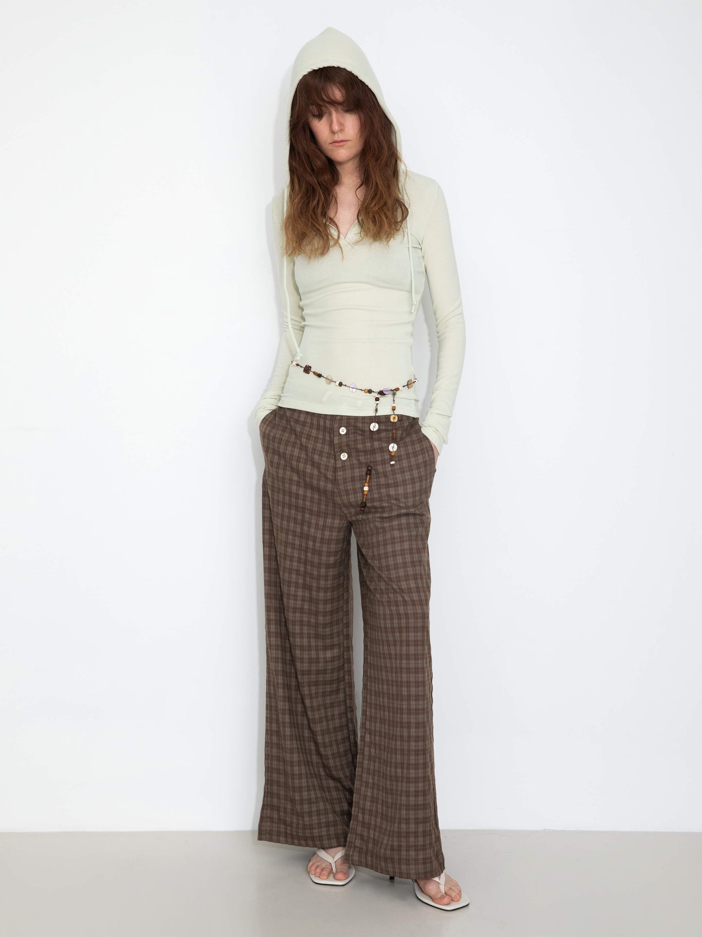 Drawstring Checkered Wide-Leg Casual Pants
