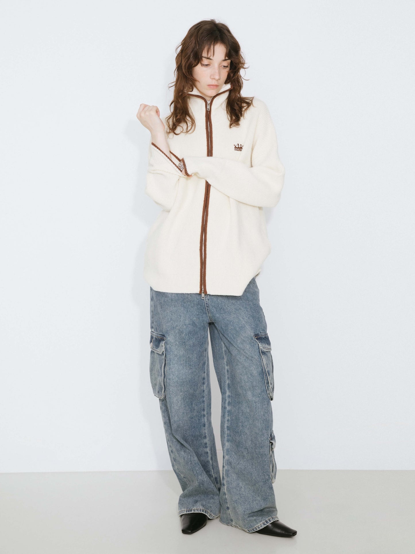High Neck Zip Up Knit Cardigan
