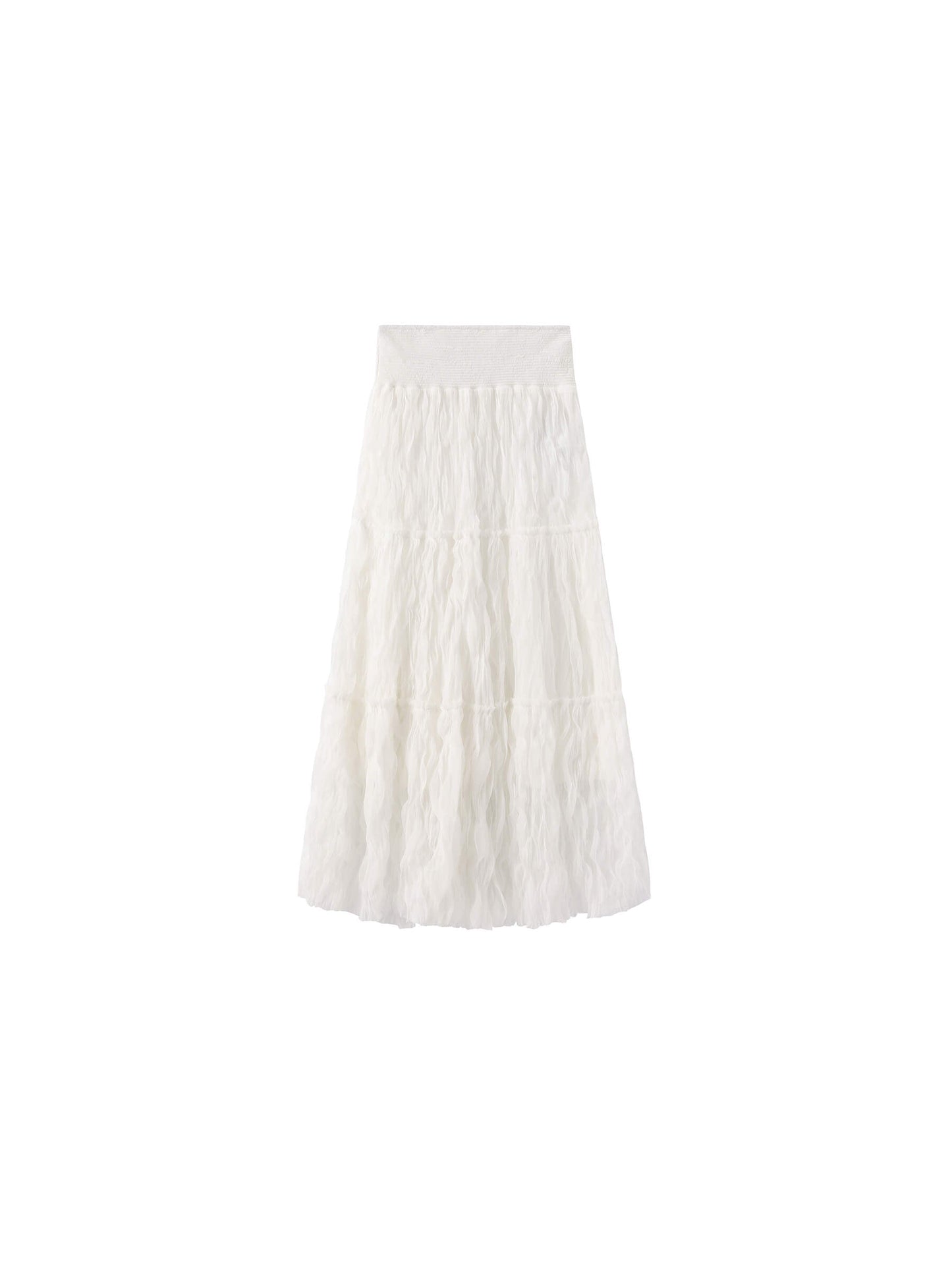 White Wavy Draped Midi Skirt