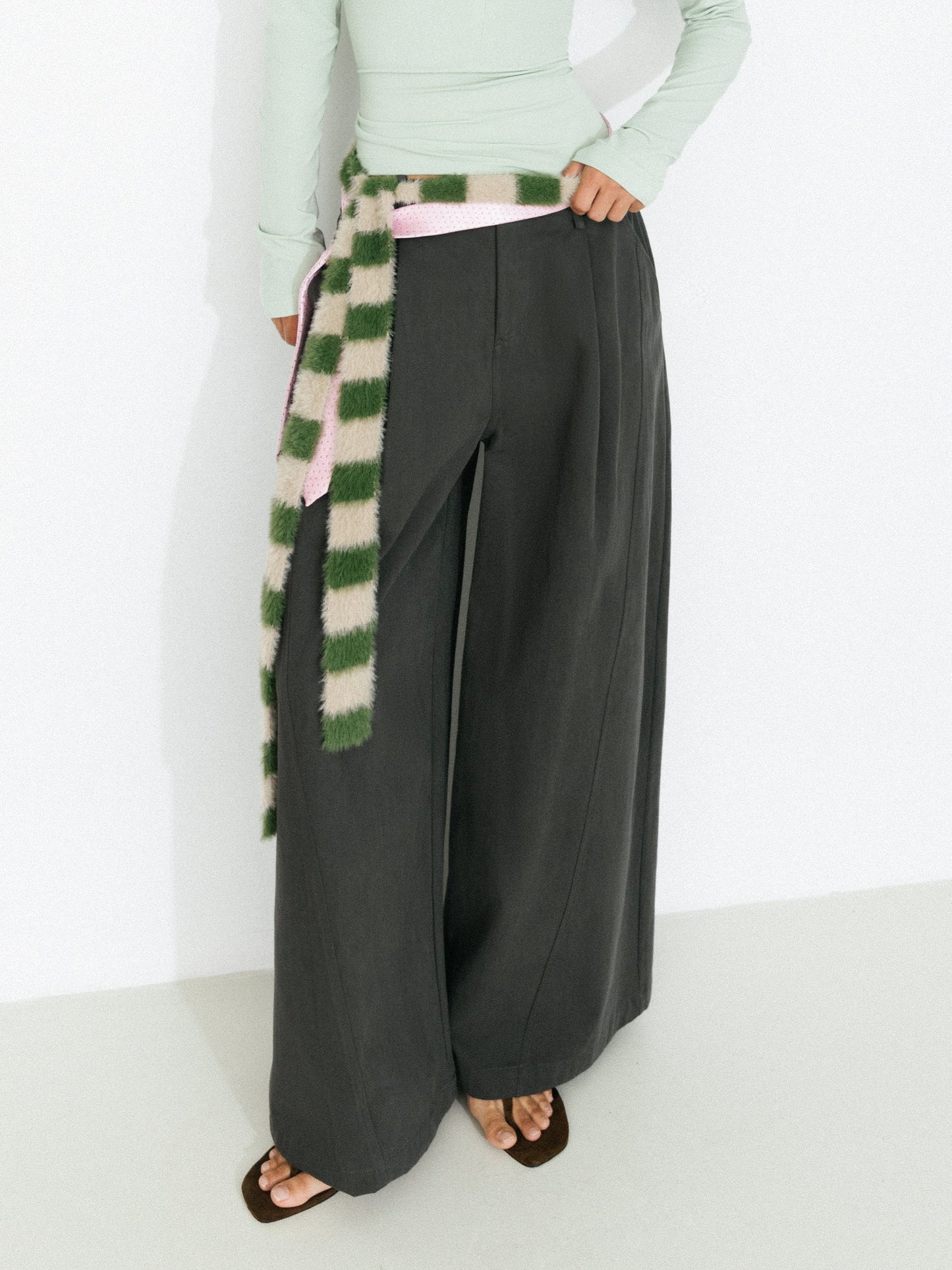 100% Cotton High-Waisted Wide-Leg Casual Trousers