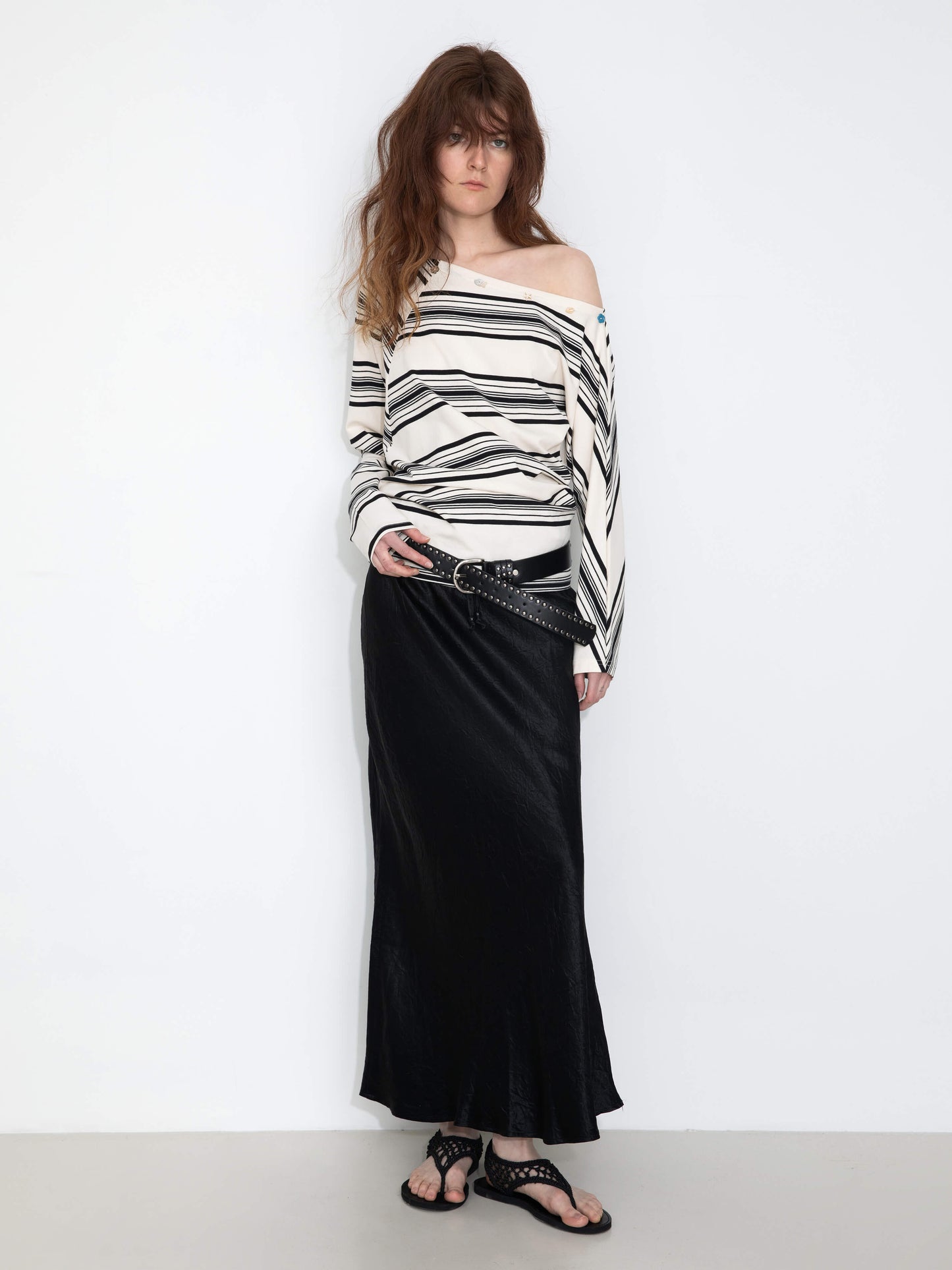 Off-Shoulder Striped Long-Sleeve Tee