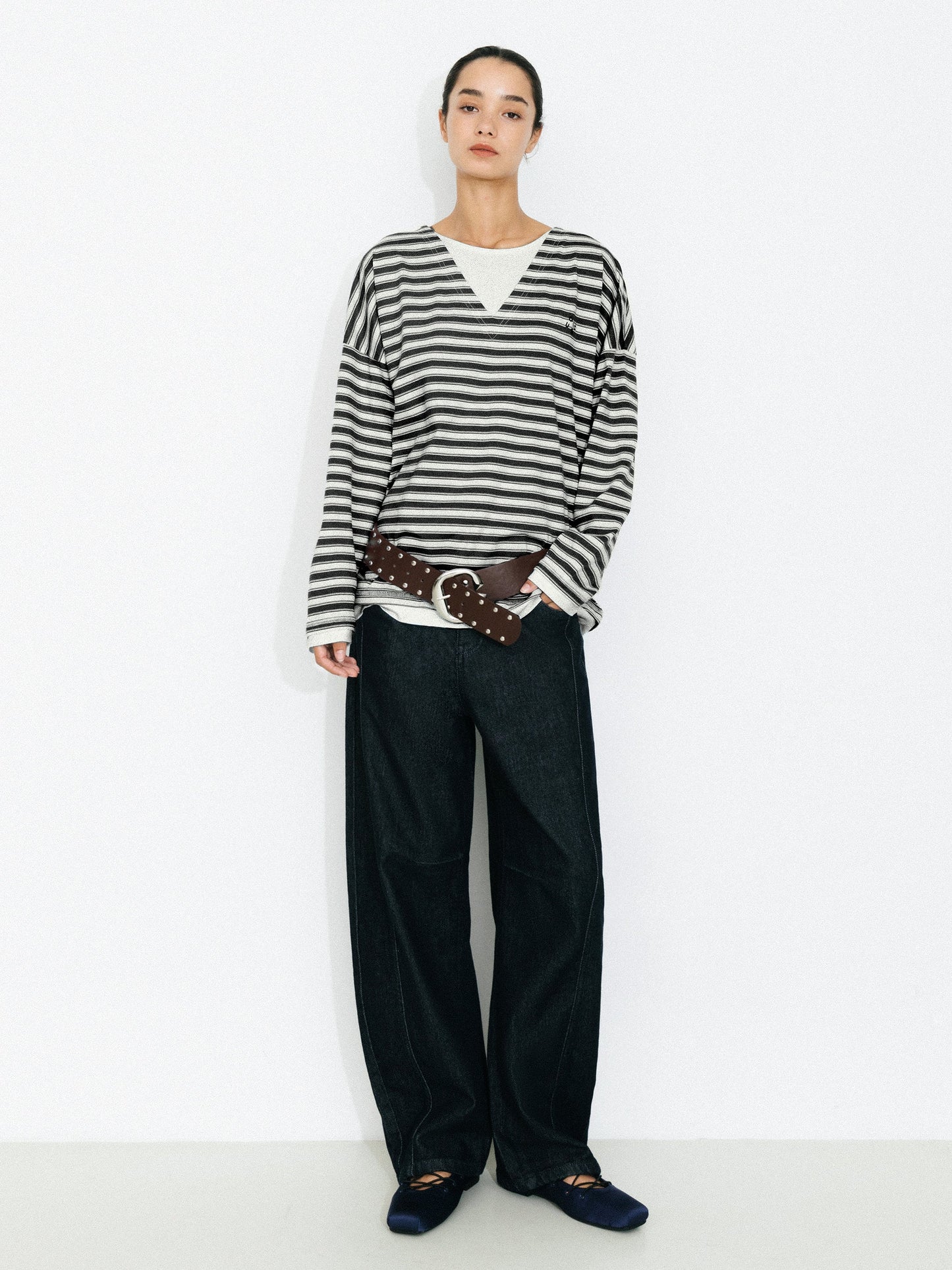 Contrast Stripe Oversized Long-Sleeve Top