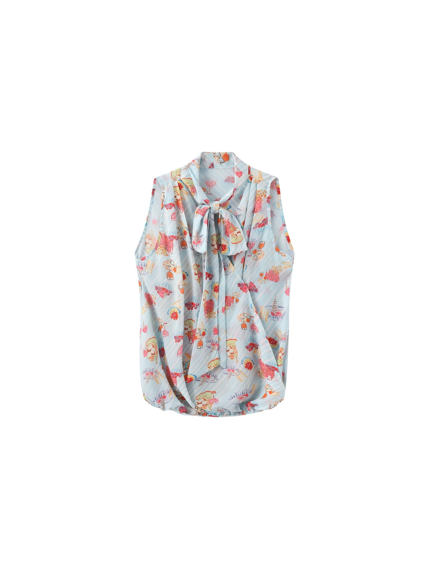 V-Neck Sleeveless Top with Scarf Tie