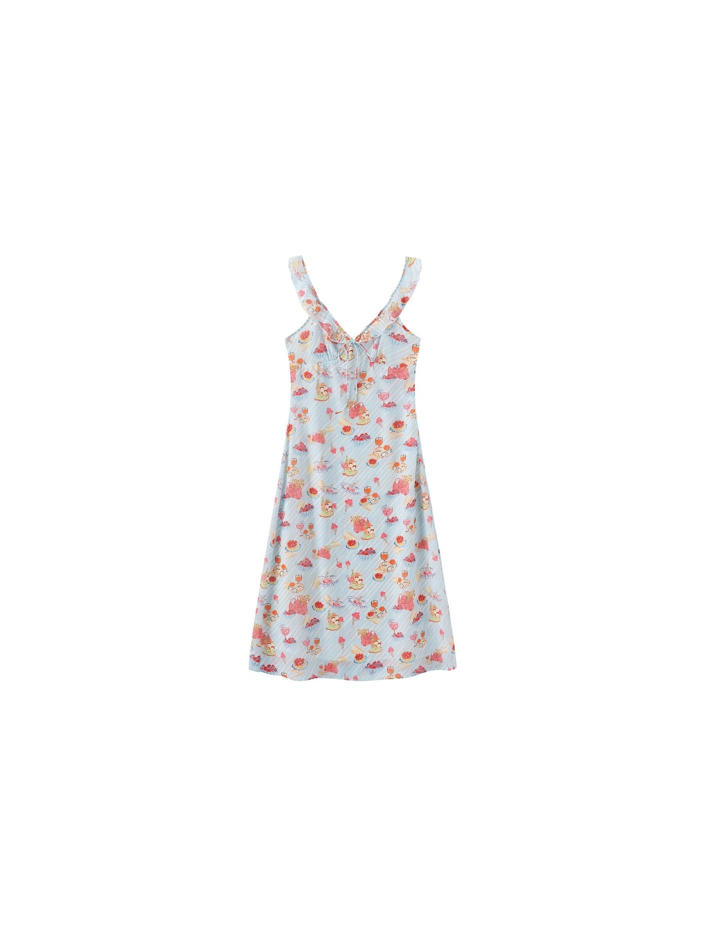 V-Neck Floral Ruffle Tie-Detail Slim Dress