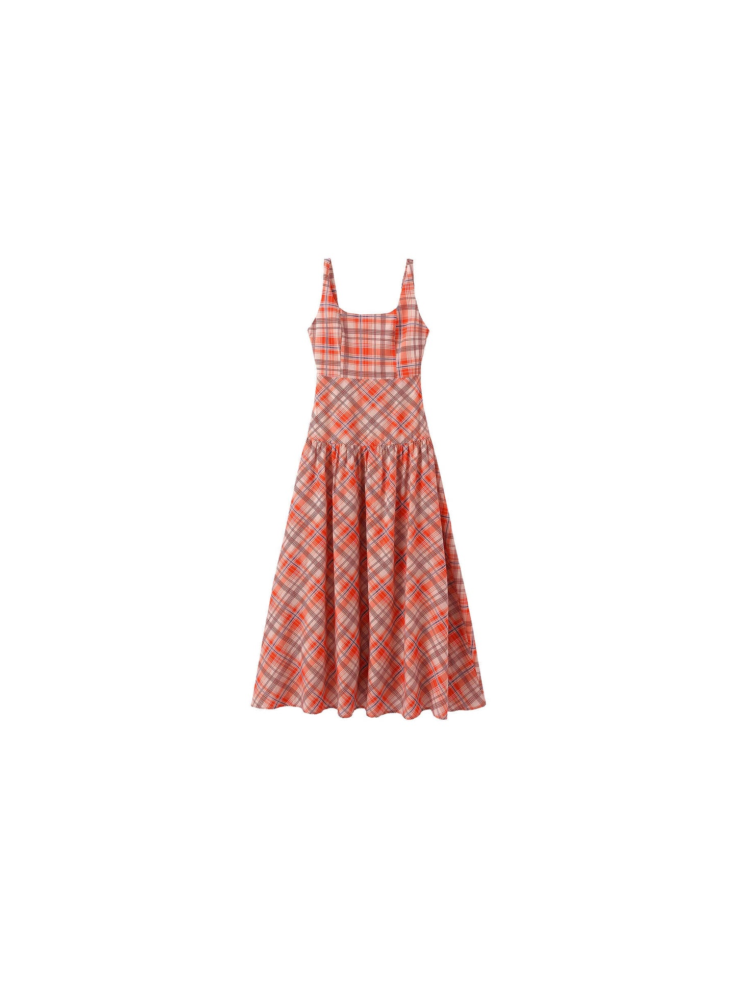 Red Check Print Square Neck Dress