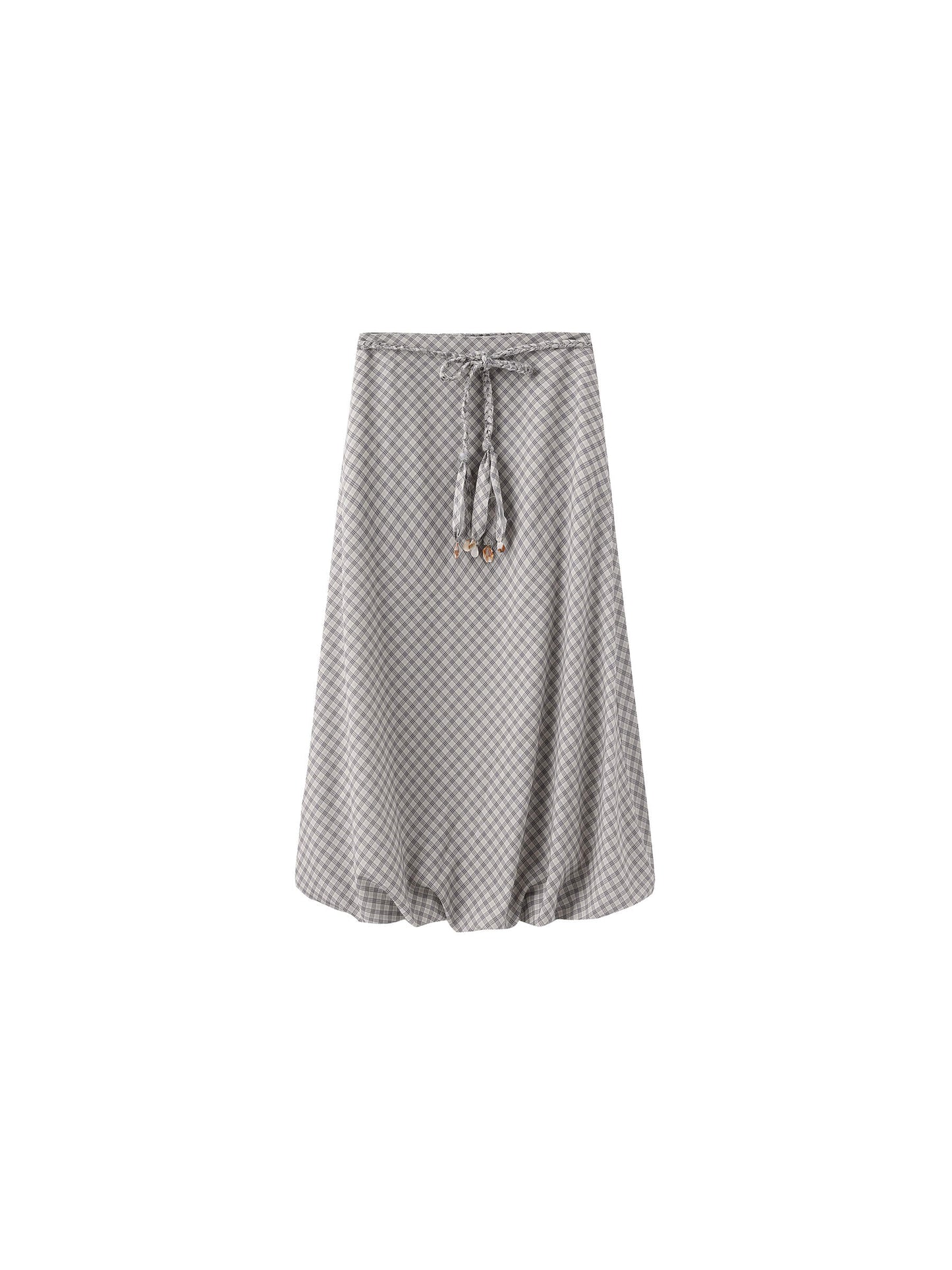 Plaid A-line Maxi Skirt with Belt