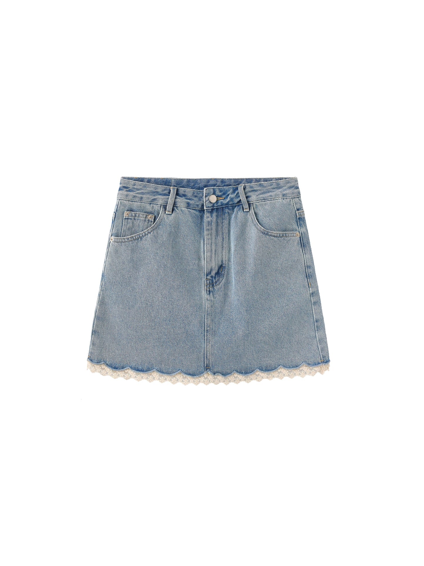 Lace Panelled Denim Skirt