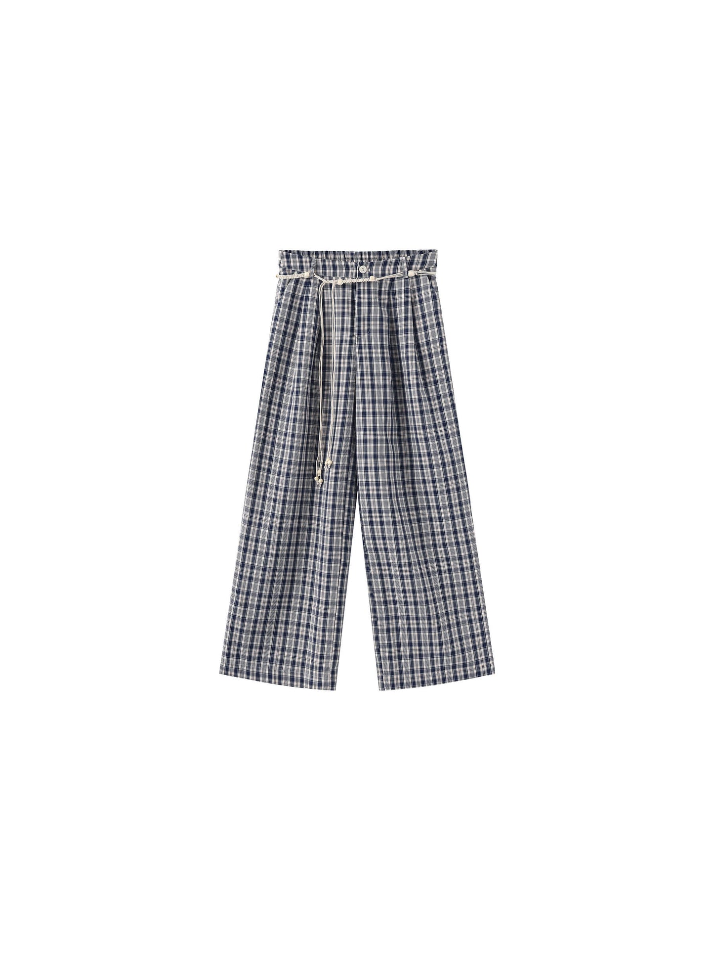 Striped Check High-Waisted Wide-Leg Casual Pants