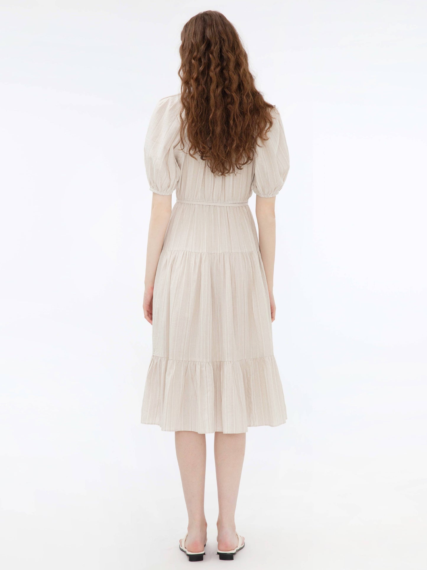 Puff Sleeve V-Neck Tiered Dress