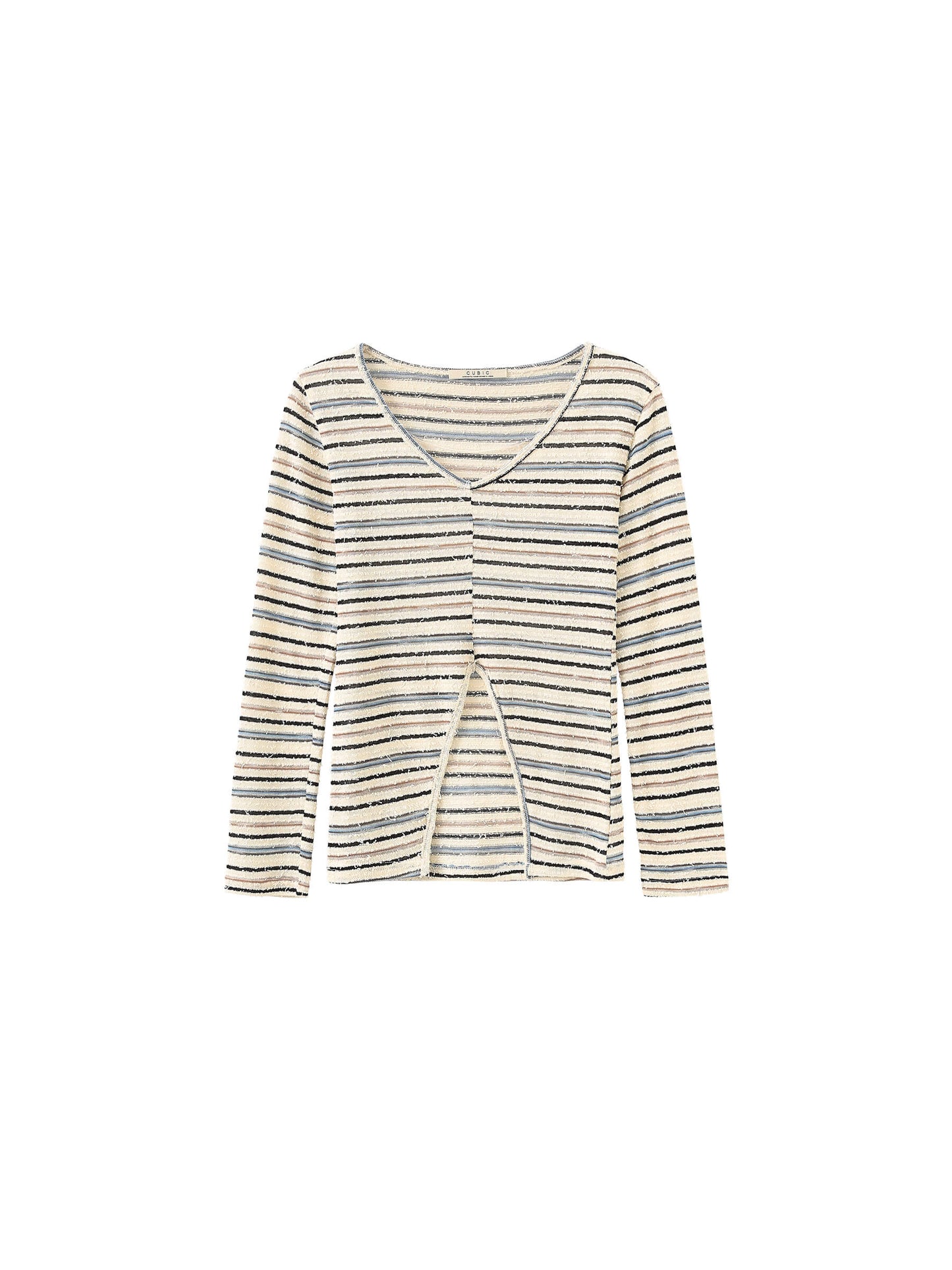 Front Slit Striped Long Sleeve Top