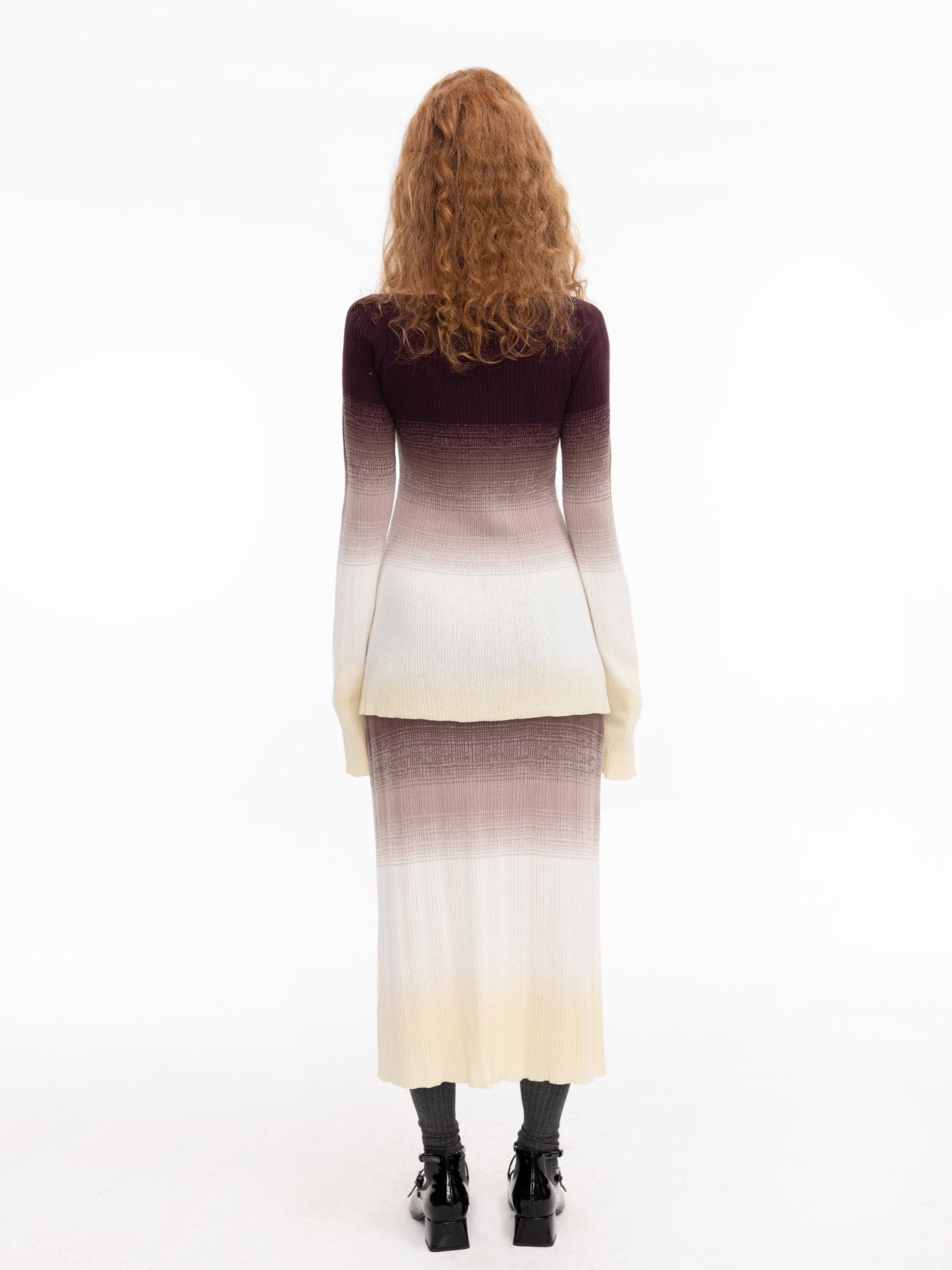 Gradient Buttoned Knit Midi Skirt