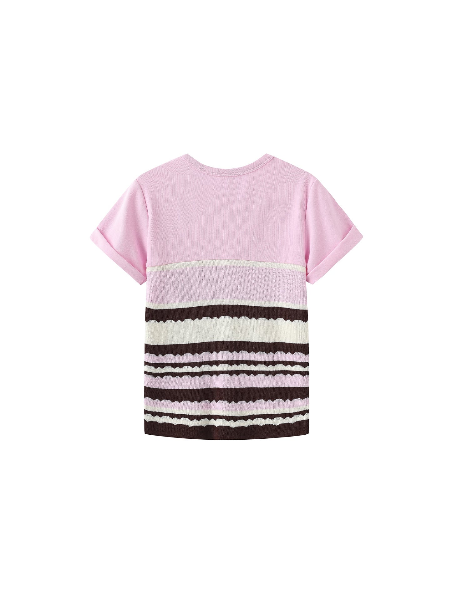 Round Neck Striped Color Block Knitted T-shirt