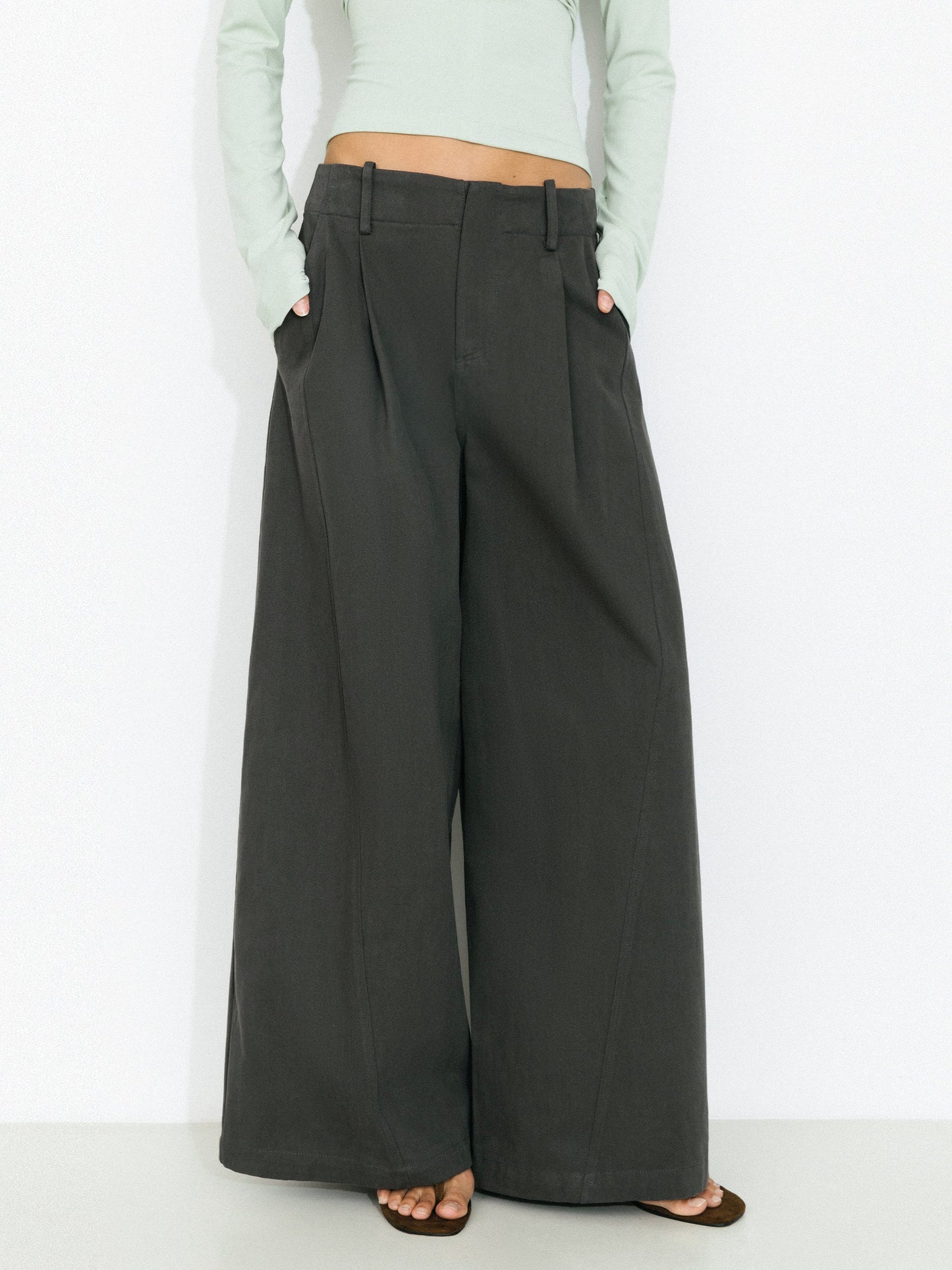 100% Cotton High-Waisted Wide-Leg Casual Trousers