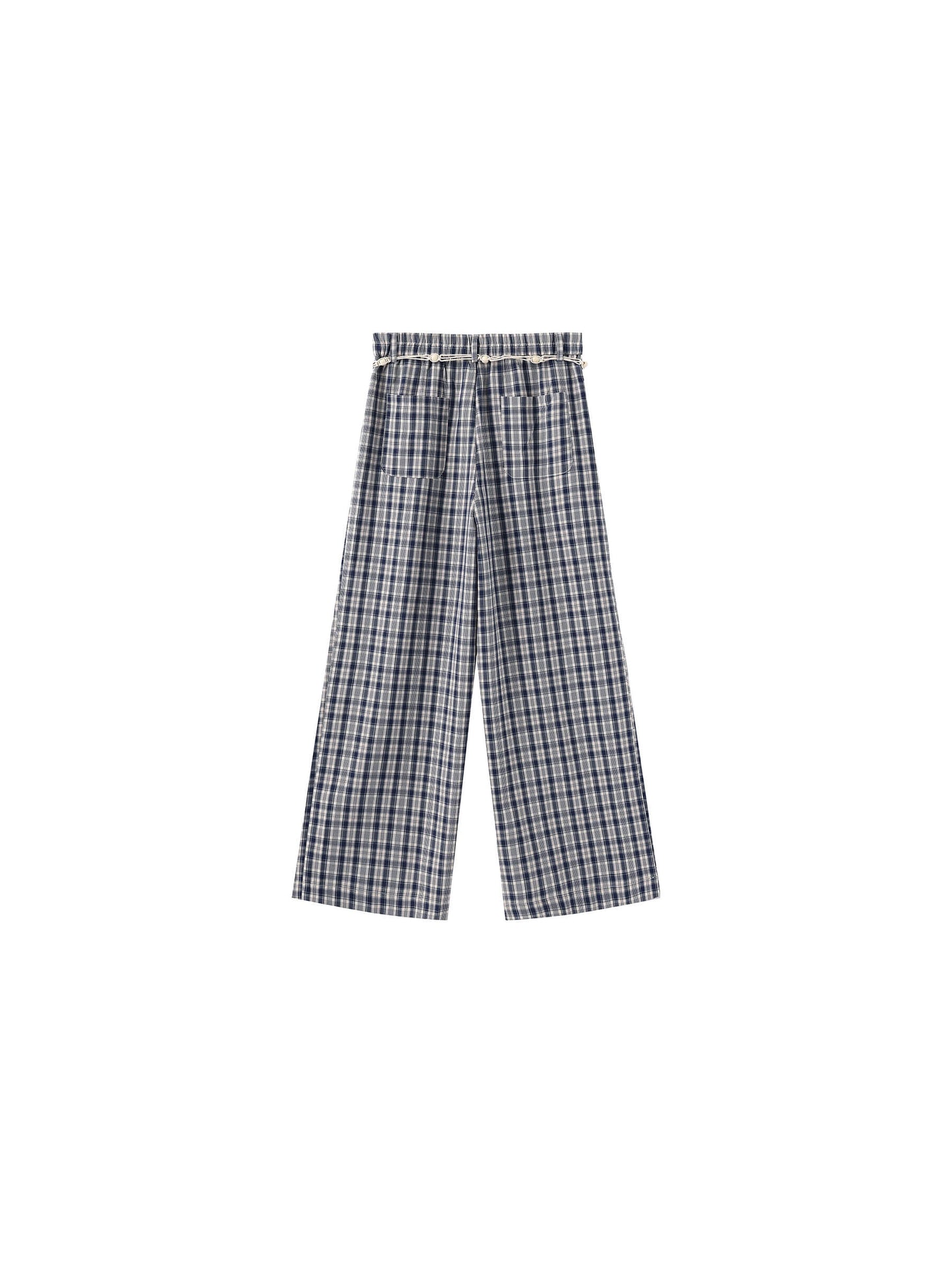 Striped Check High-Waisted Wide-Leg Casual Pants